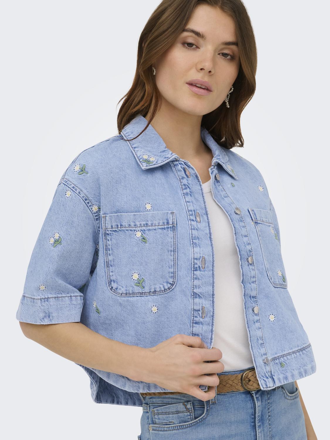 ONLCLEO SS EMBROI CROP DNM SHIRT PIM - 5
