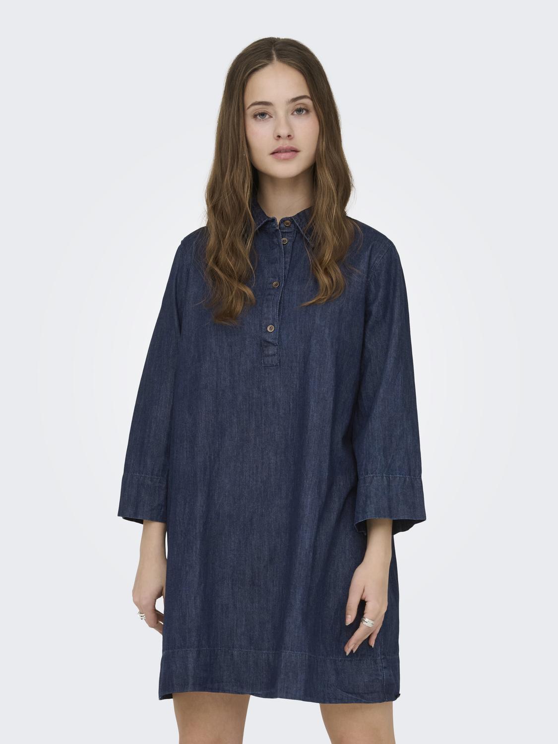 ONLAMARI Moderigtig denimkjole med skjortekrave og Regular Fit