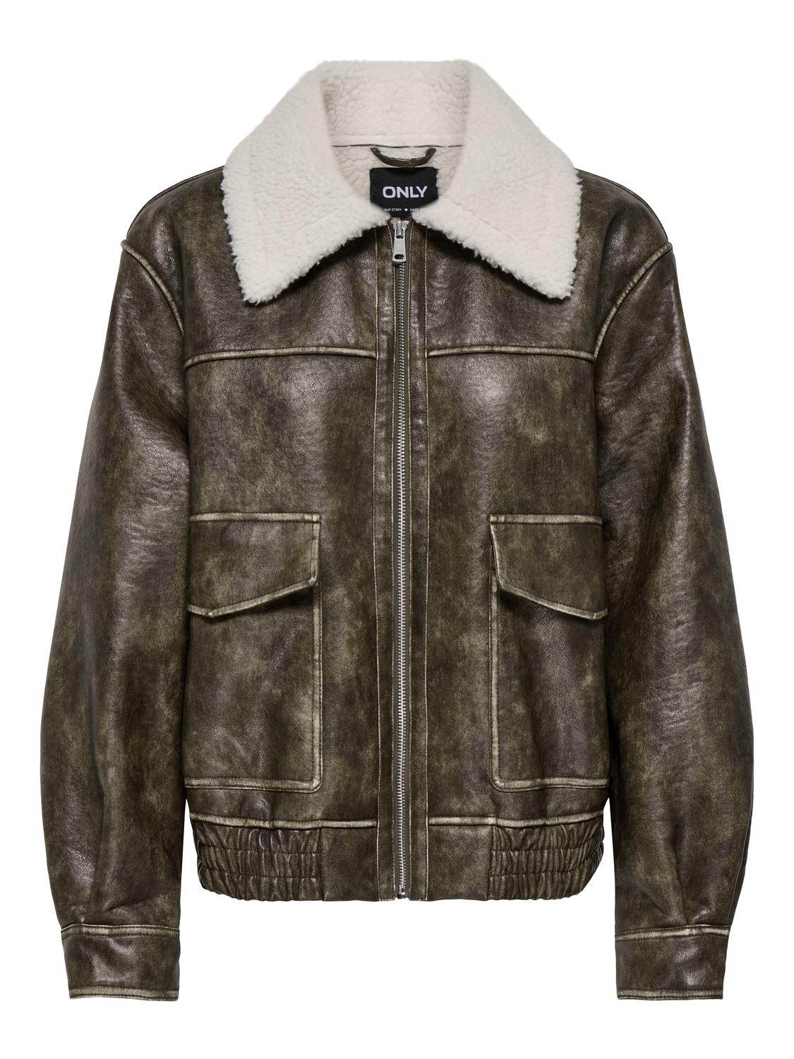 ONLINGRID FAUX LEATHER WASHED BOMBER OTW - 3