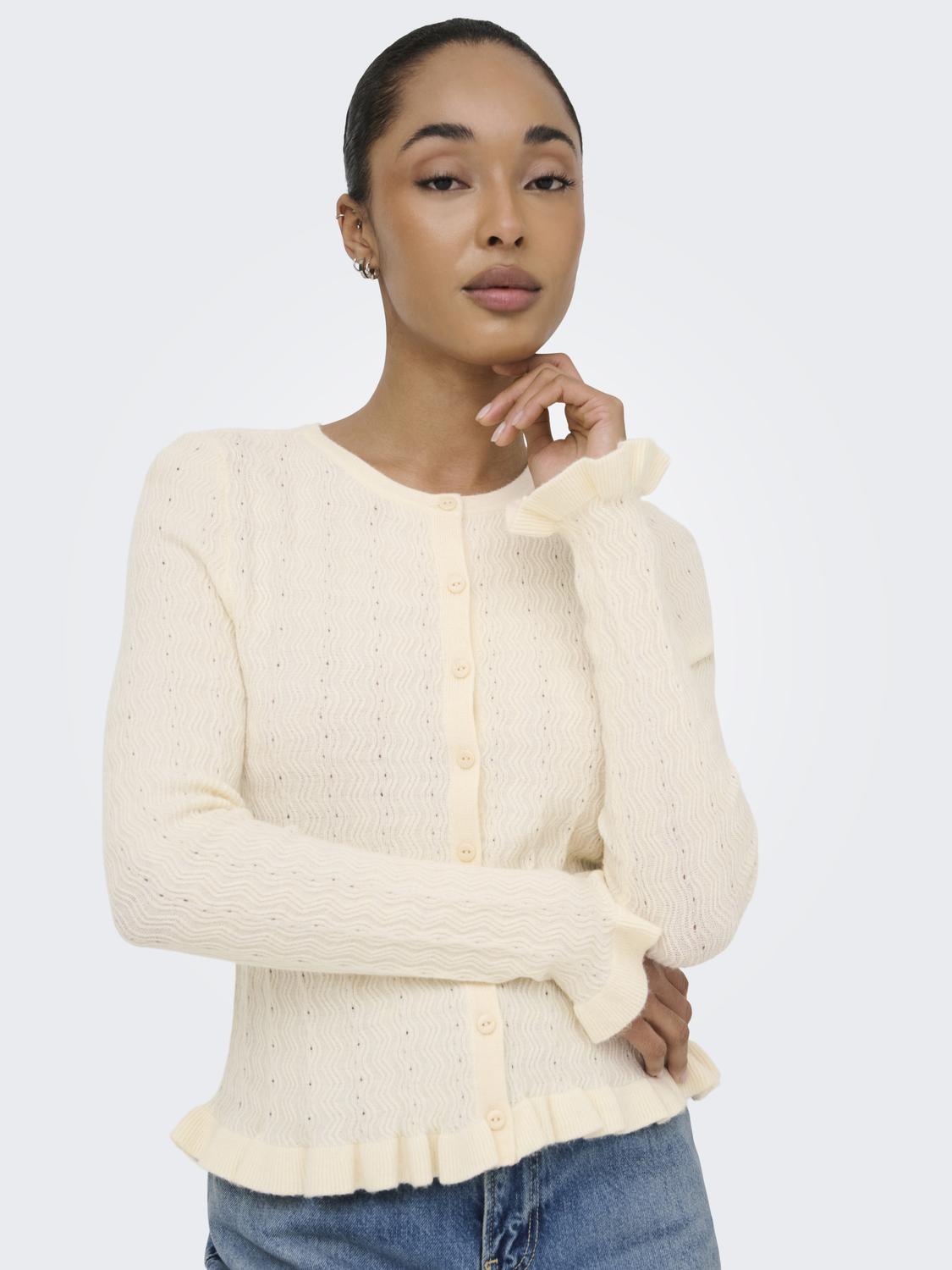 ONLIBI LS O-NECK FRILL CARDI EX KNT - 5