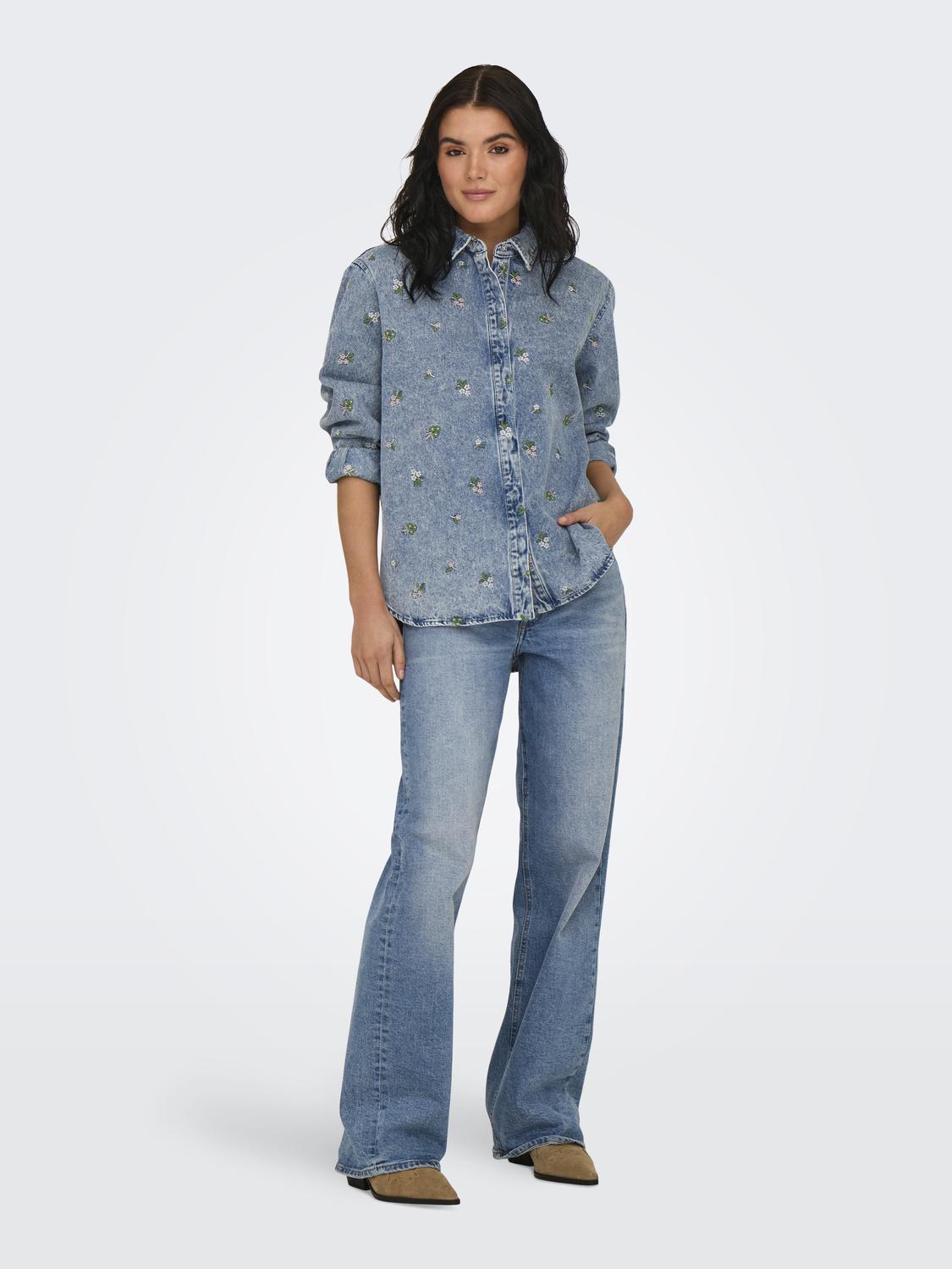 ONLVERA L/S FLOWER EMB SHIRT DNM NOOS