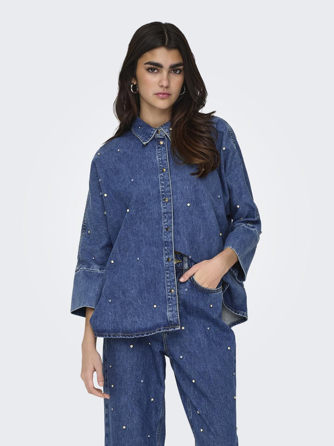 ONLGRACE Oversize Fit Jeanshemd mit 3/4 Ärmeln