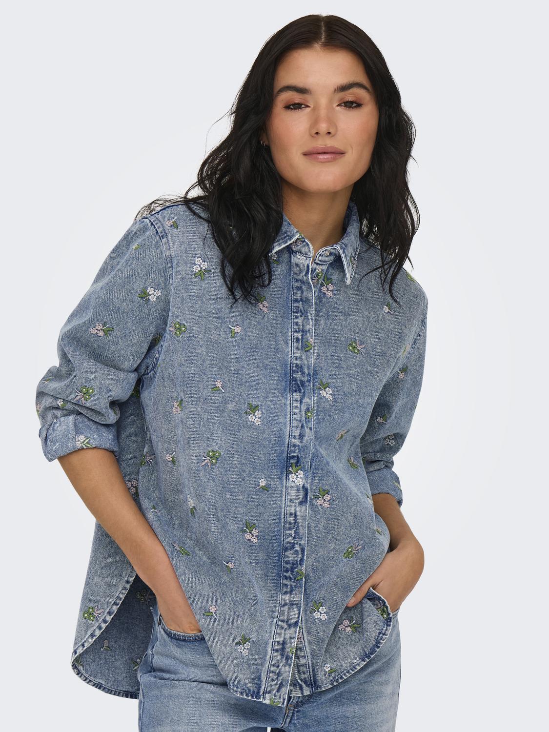 ONLVERA L/S FLOWER EMB SHIRT DNM NOOS