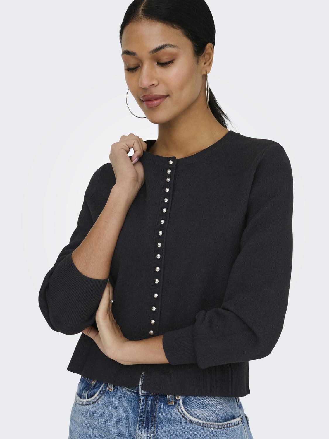 JDYPRIME LIFE L/S O-NECK BUTTON CARD KNT - 4