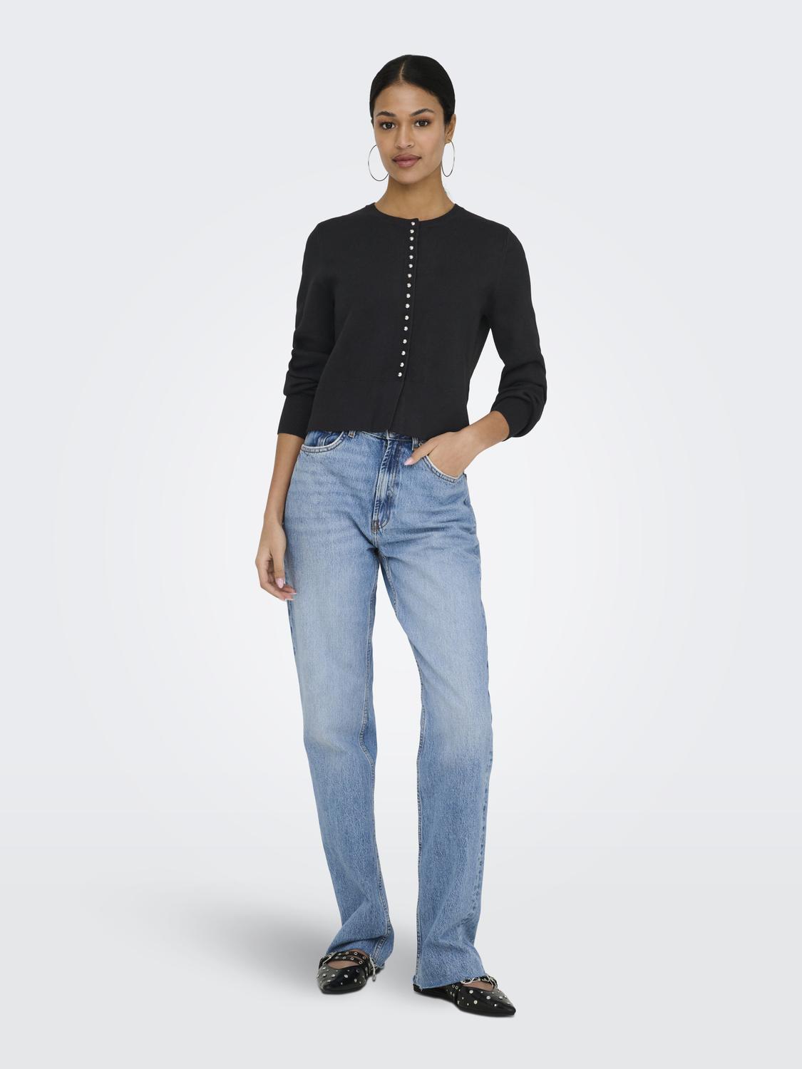 JDYPRIME LIFE L/S O-NECK BUTTON CARD KNT - 6