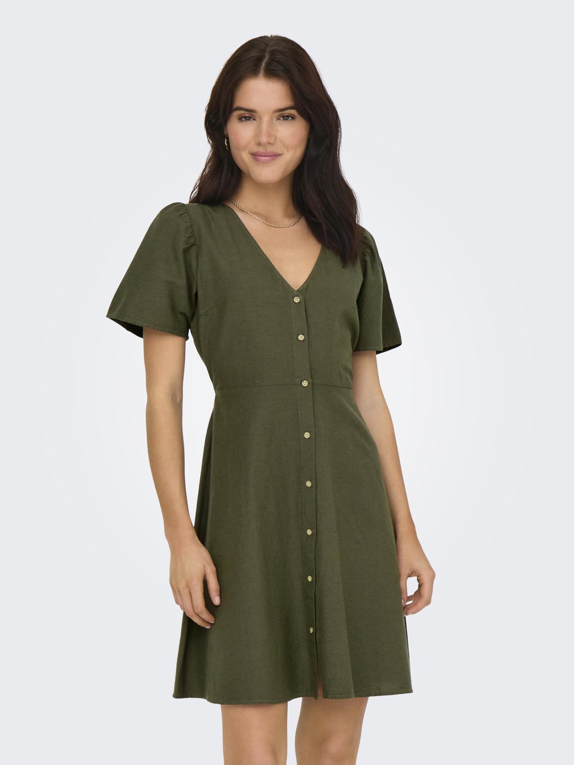 ONLVITA Regular fit jurk met cutline in de taille en volume mouwen