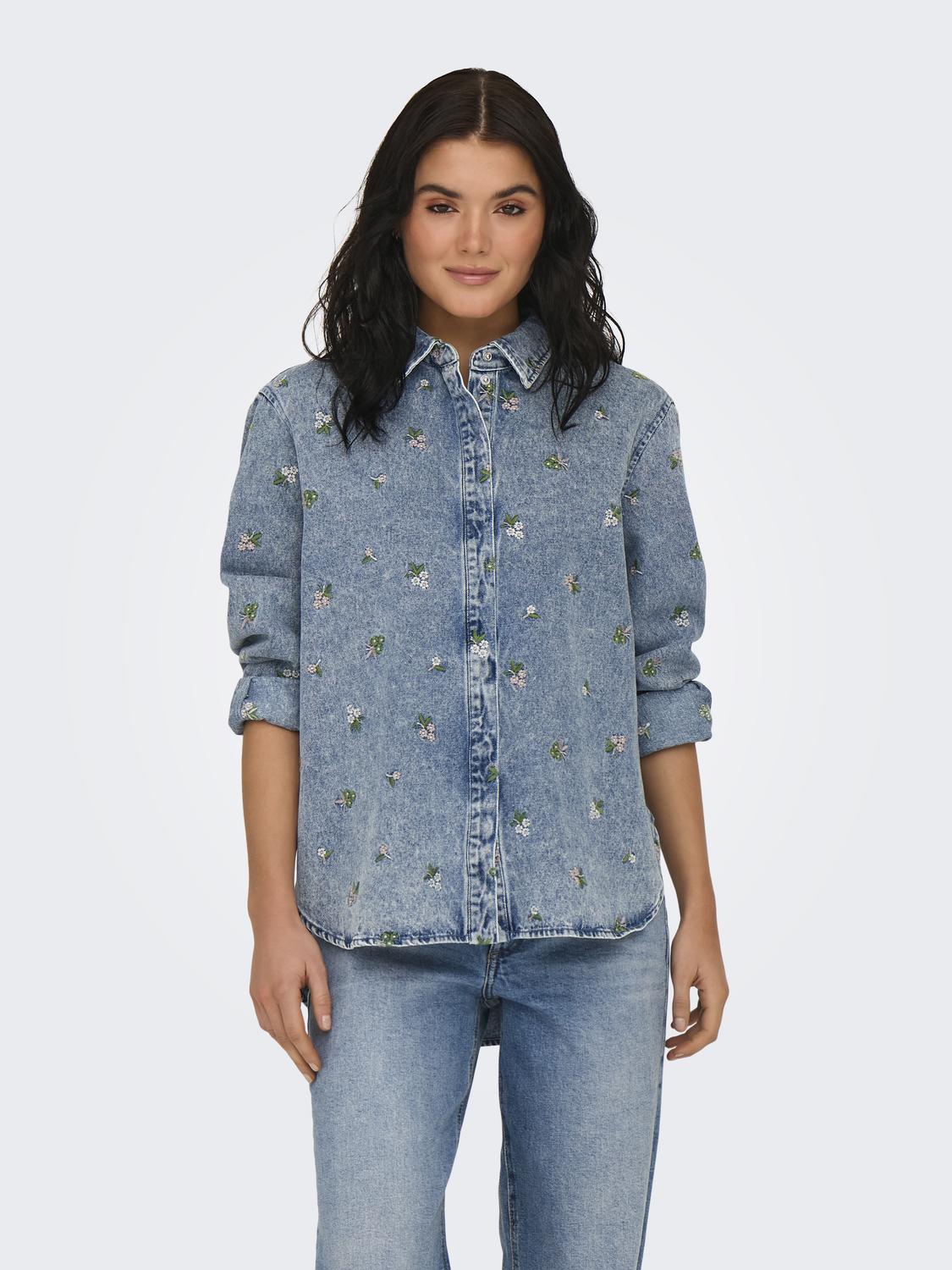 ONLVERA L/S FLOWER EMB SHIRT DNM NOOS
