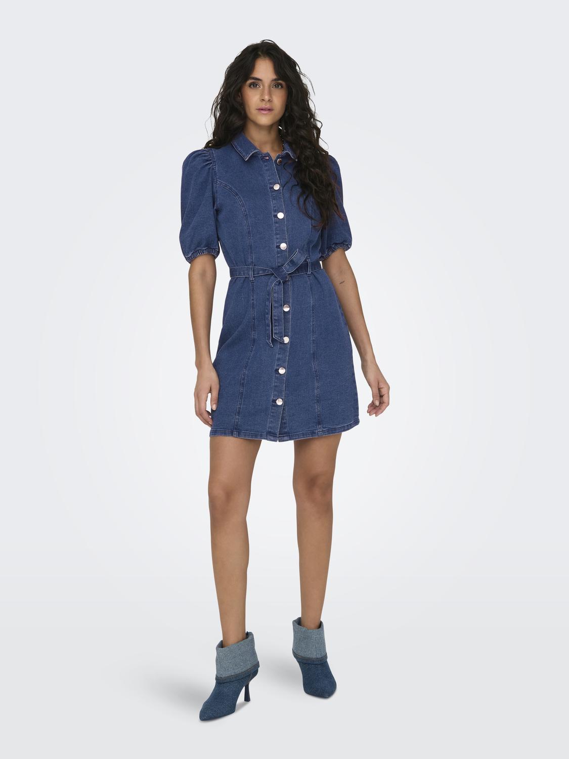 ONLVIBBE Kort denimkjole med puffermer - 6