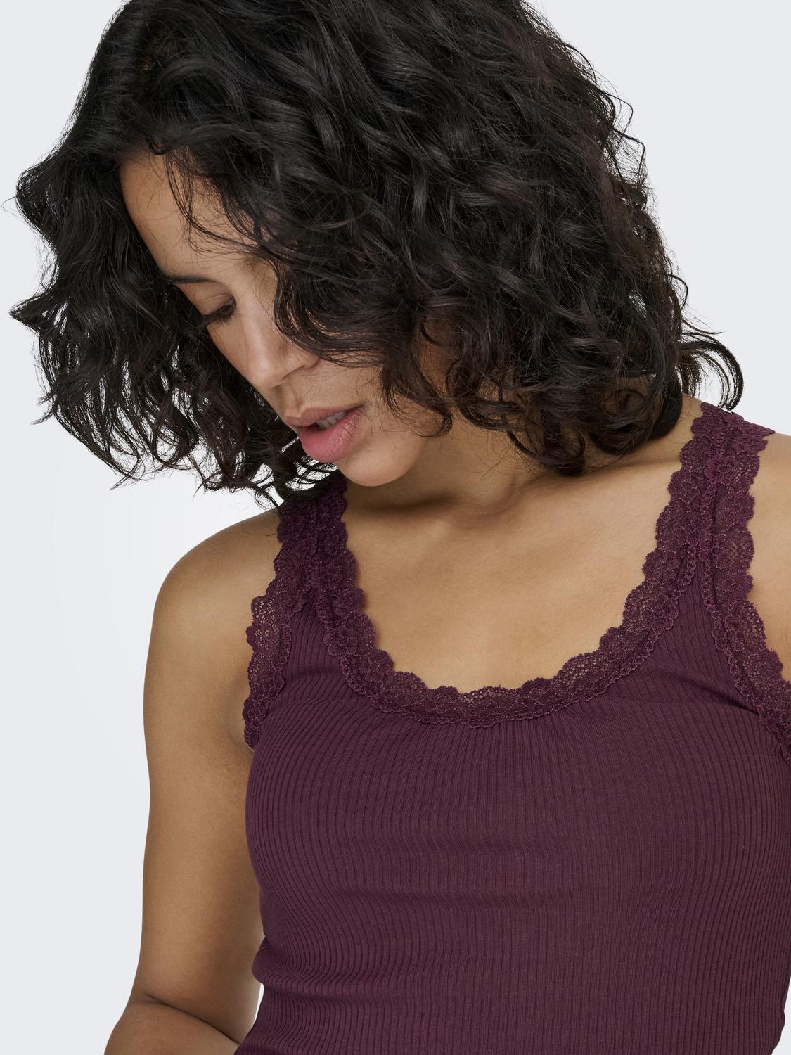 ONLSARA BASIC U-hals ærmeløs tanktop med blondedetalje - 5