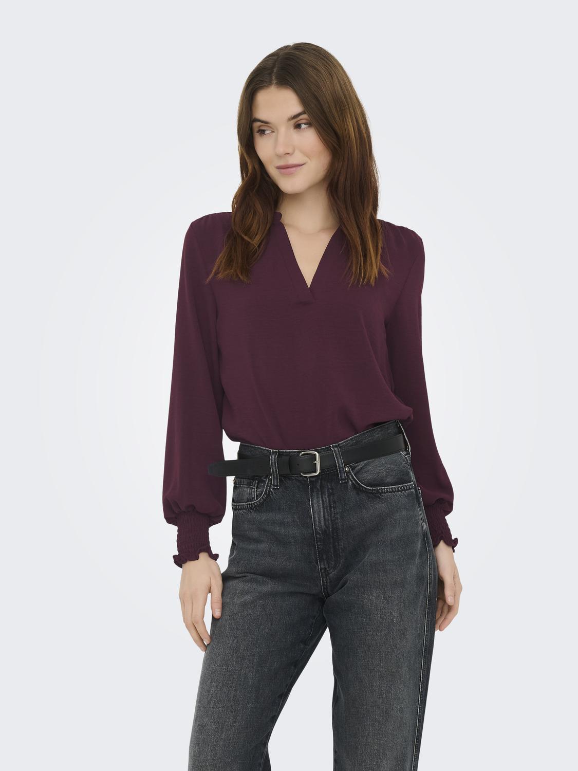 ONLMETTE V-NECK LS SMOCK TOP NOOS WVN