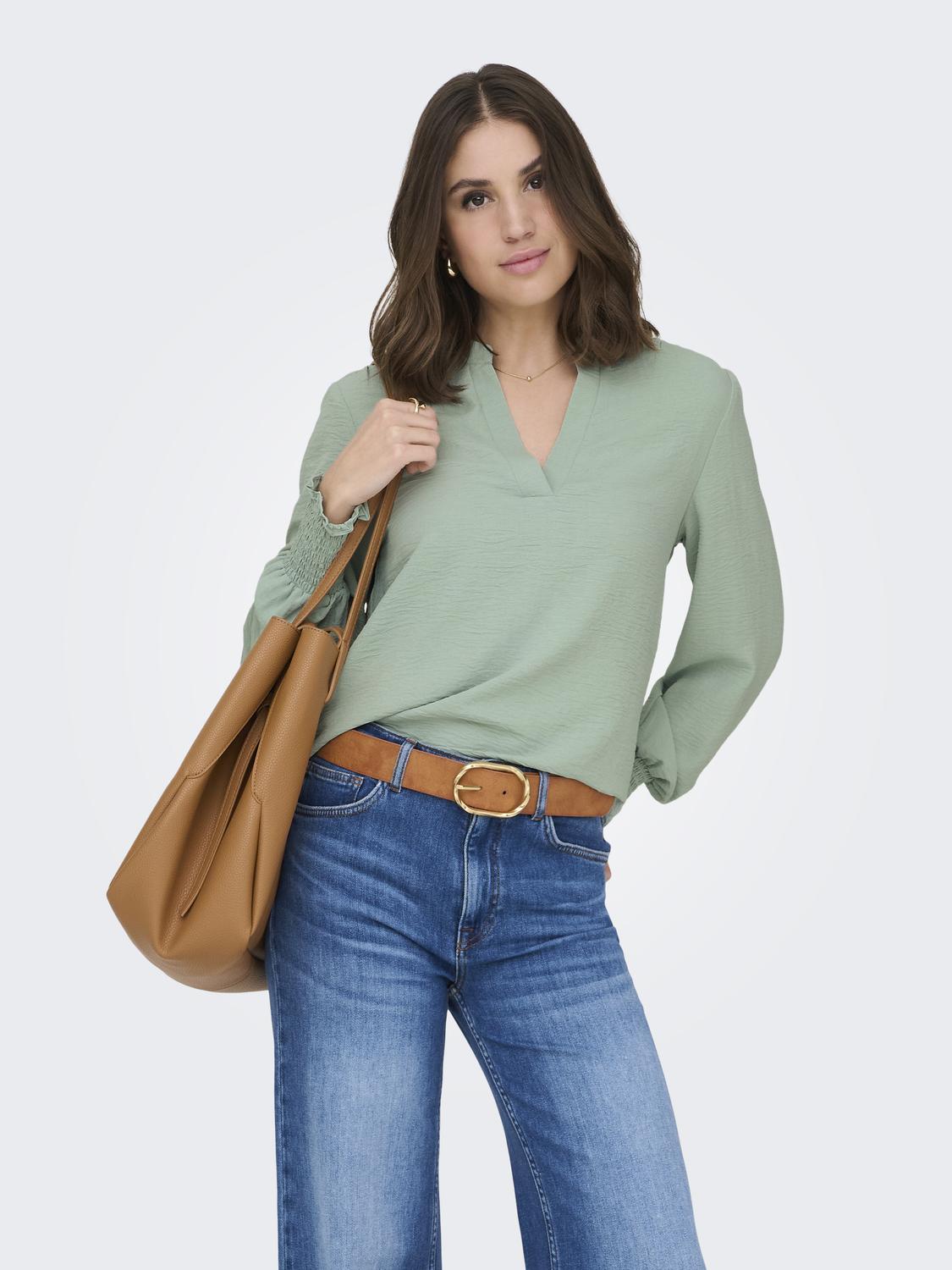ONLMETTE V-NECK LS SMOCK TOP NOOS WVN