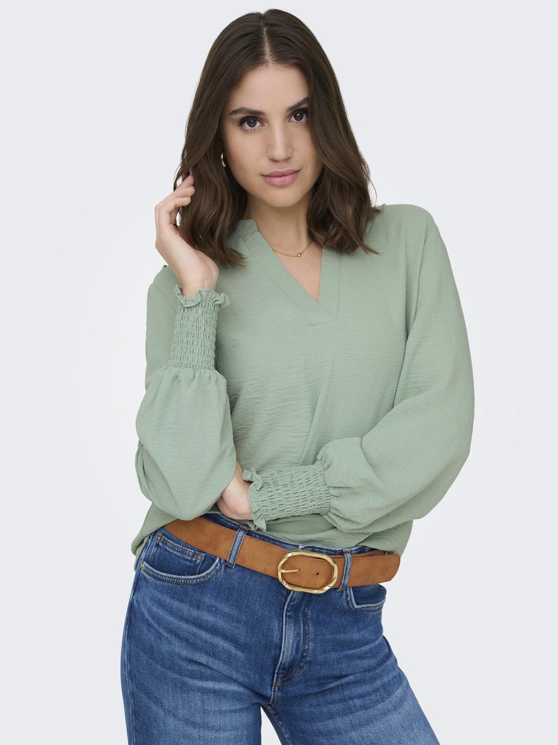 ONLMETTE V-NECK LS SMOCK TOP NOOS WVN - 5