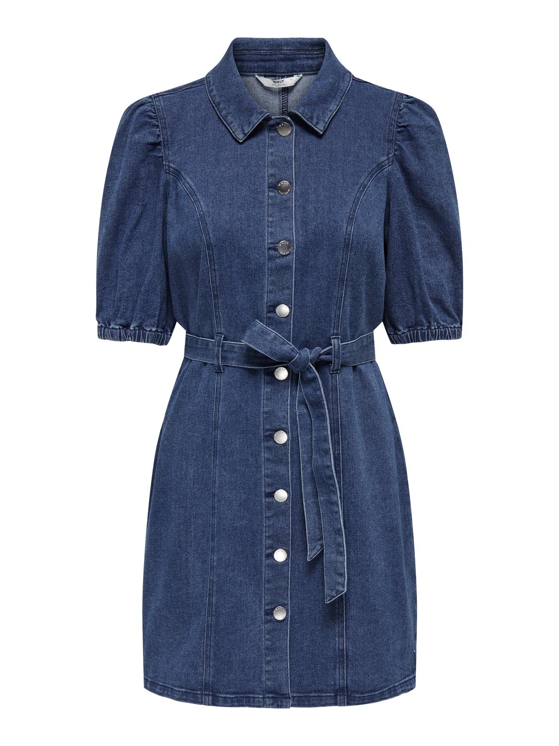 ONLVIBBE Kort denimkjole med puffermer - 3