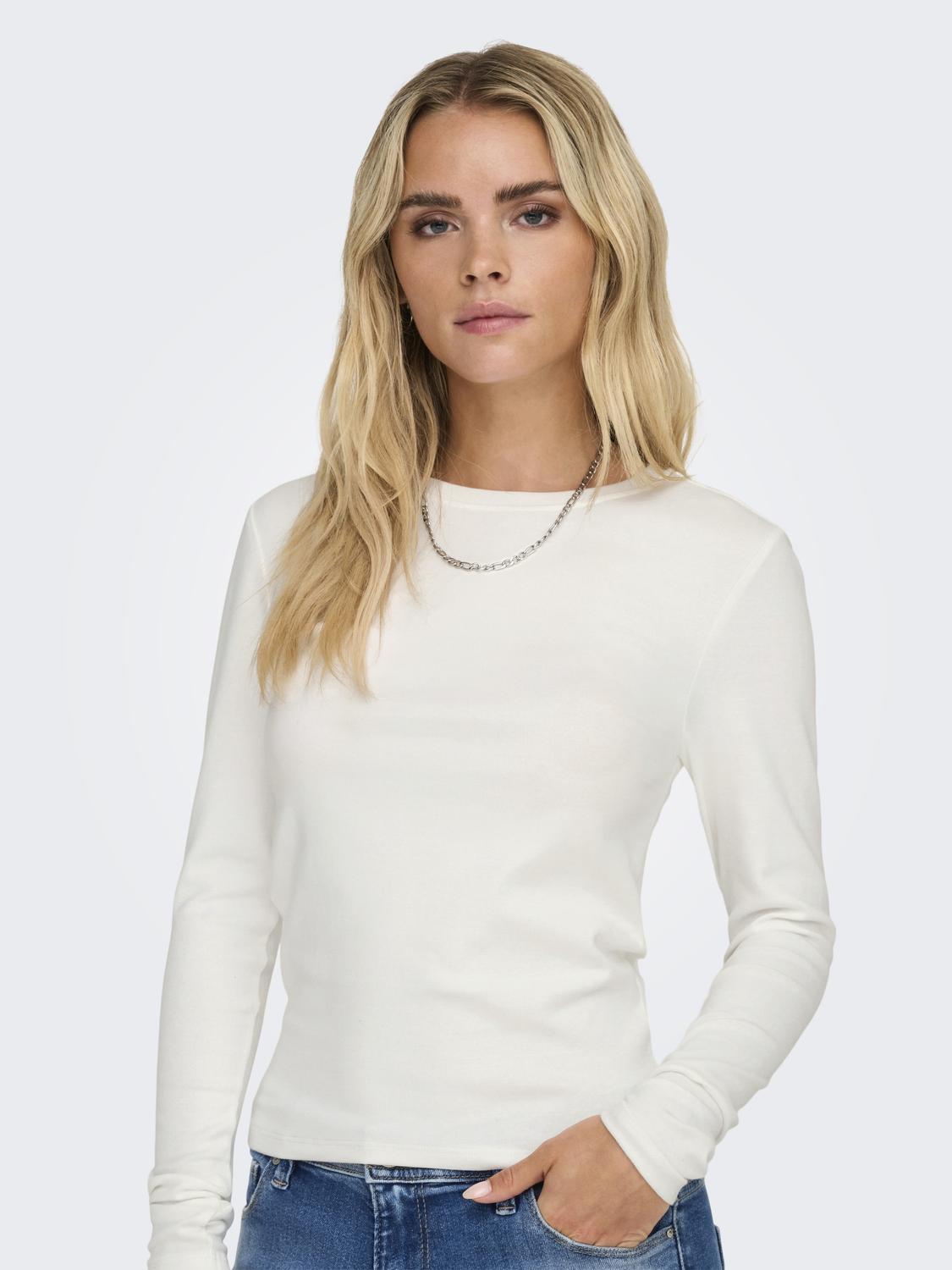 ONLRILEY Tight Fit O-hals top med lange ærmer - 4