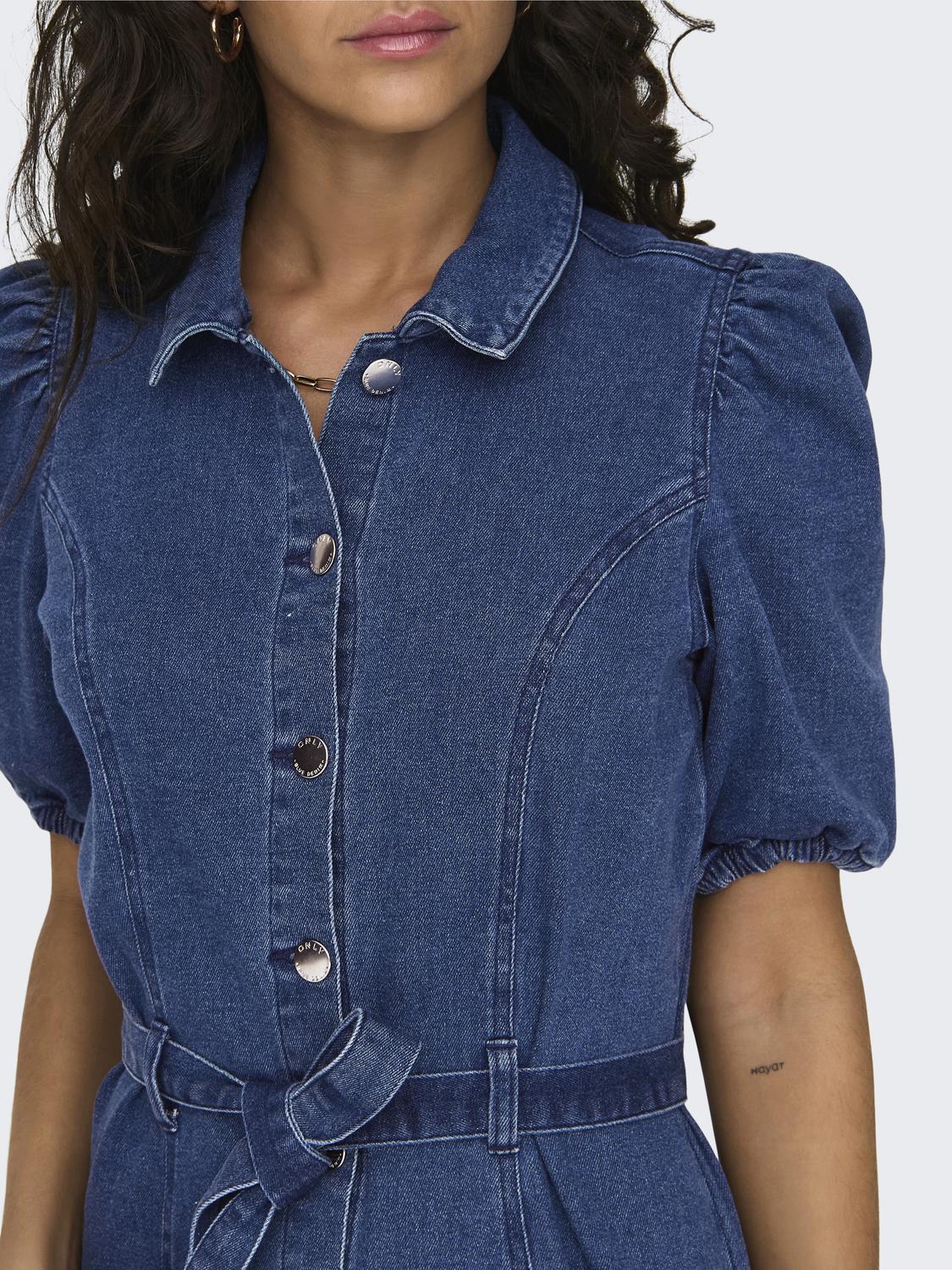ONLVIBBE Kort denimkjole med puffermer - 5