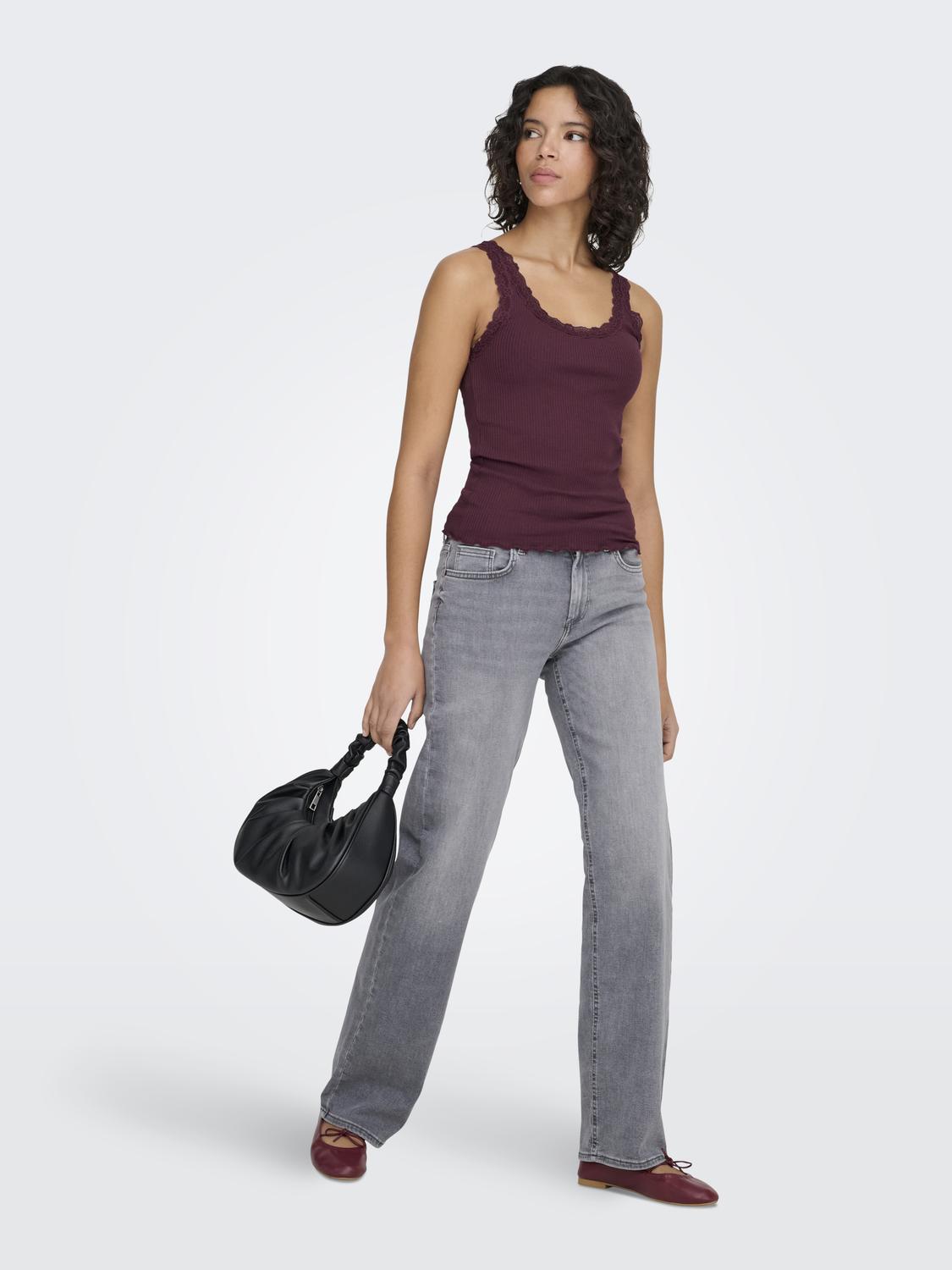 ONLSARA BASIC U-hals ærmeløs tanktop med blondedetalje - 6