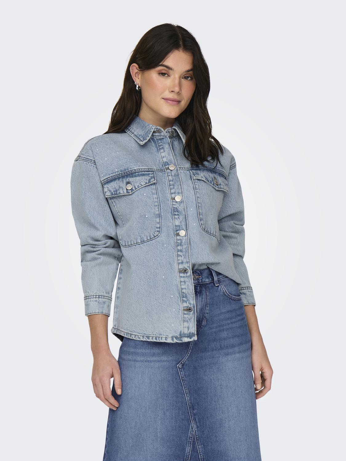 ONLMERCURY Jeansjacke mit langen Ärmeln und überschnittenen Schultern