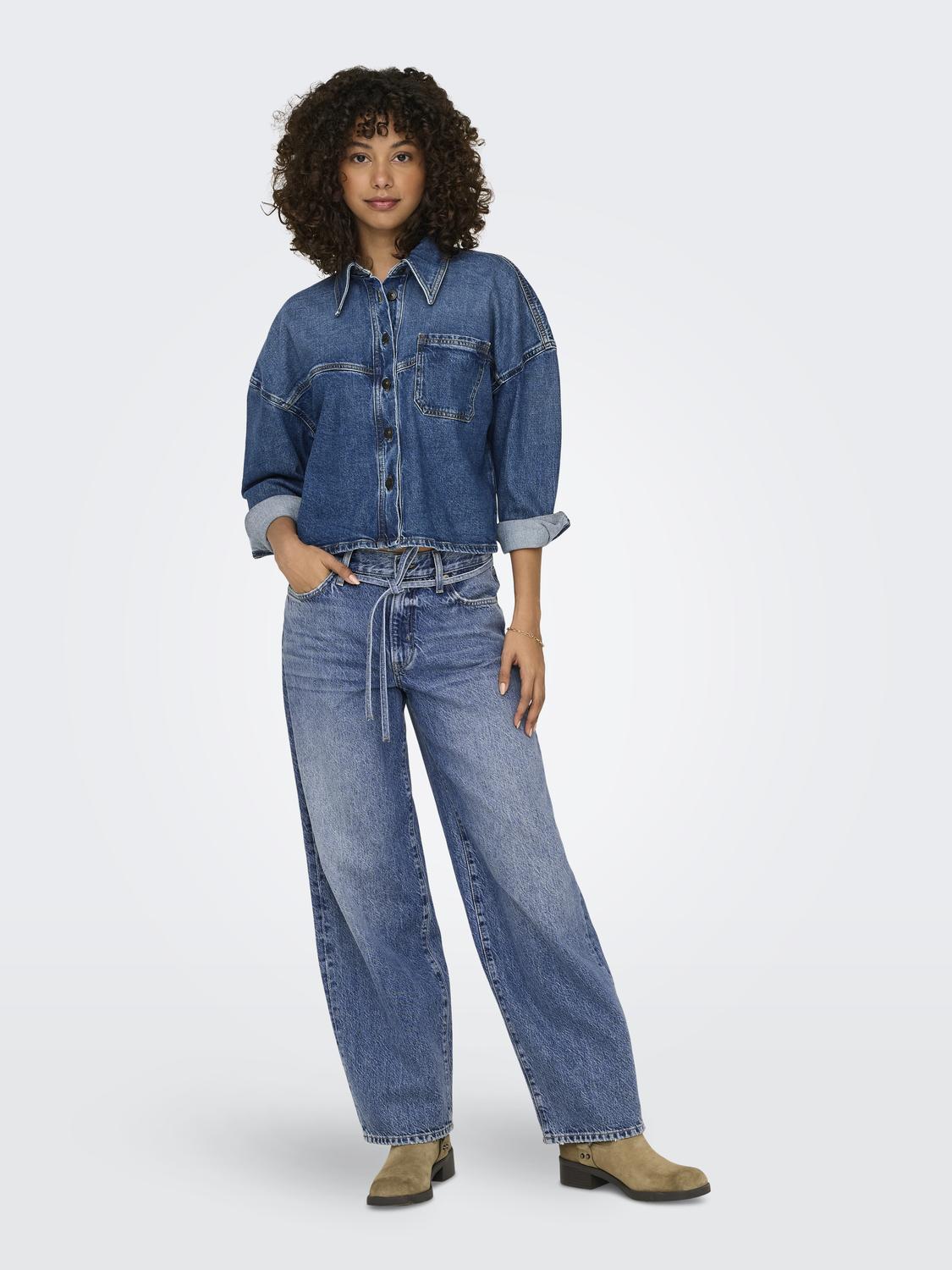 ONLGIANNA Belt Loops High Waist Straight Fit Jeans - 7