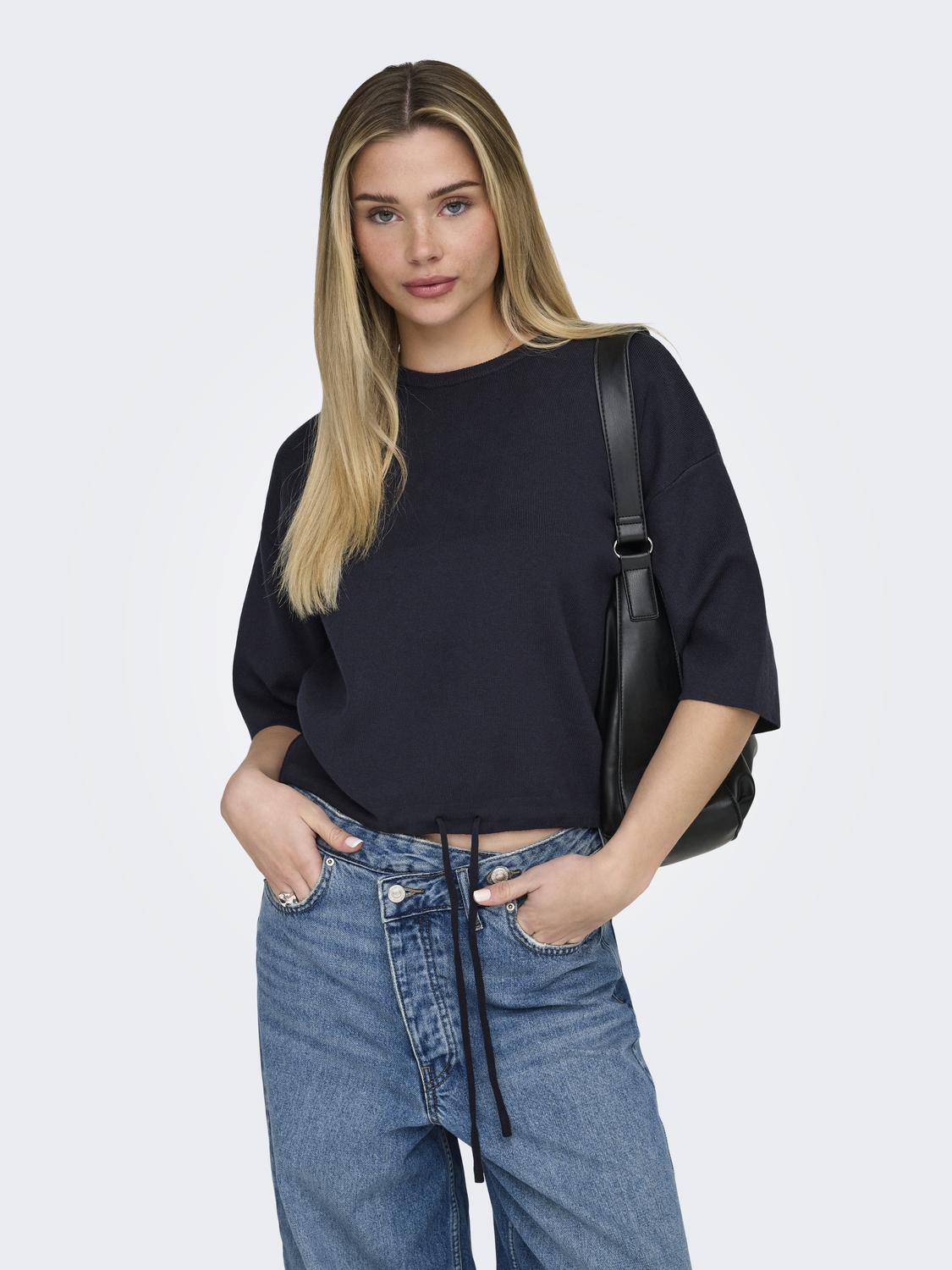 ONLSITERI SS LOOSE TIE O-NECK TOP CC KNT - 5