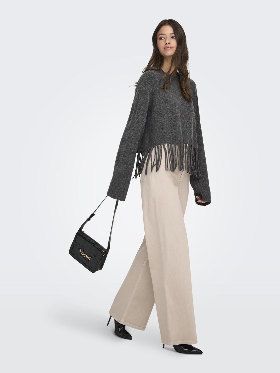 JDYANDREA L/S FRINGE PULLOVER KNT - 6