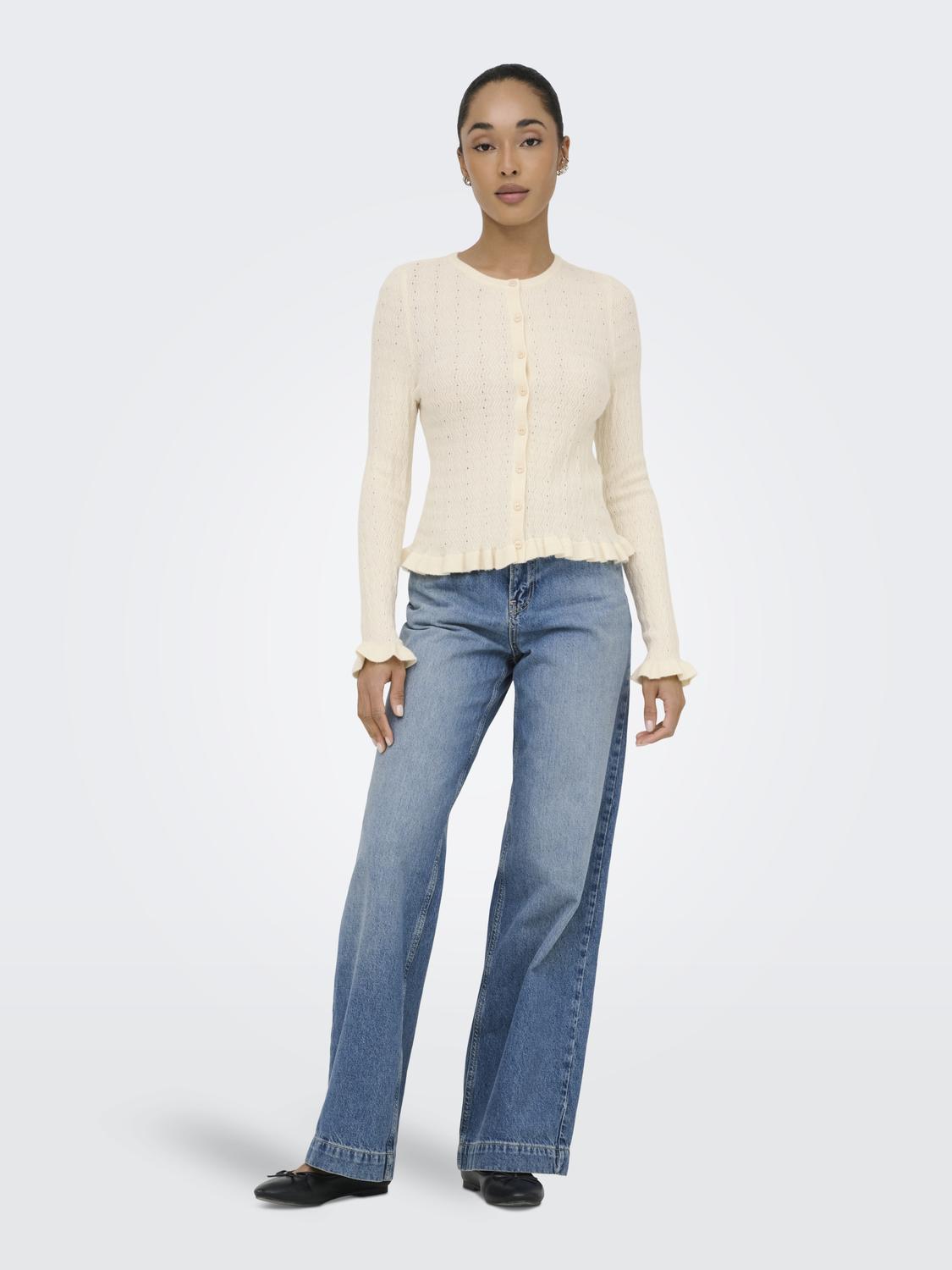 ONLIBI LS O-NECK FRILL CARDI EX KNT - 6