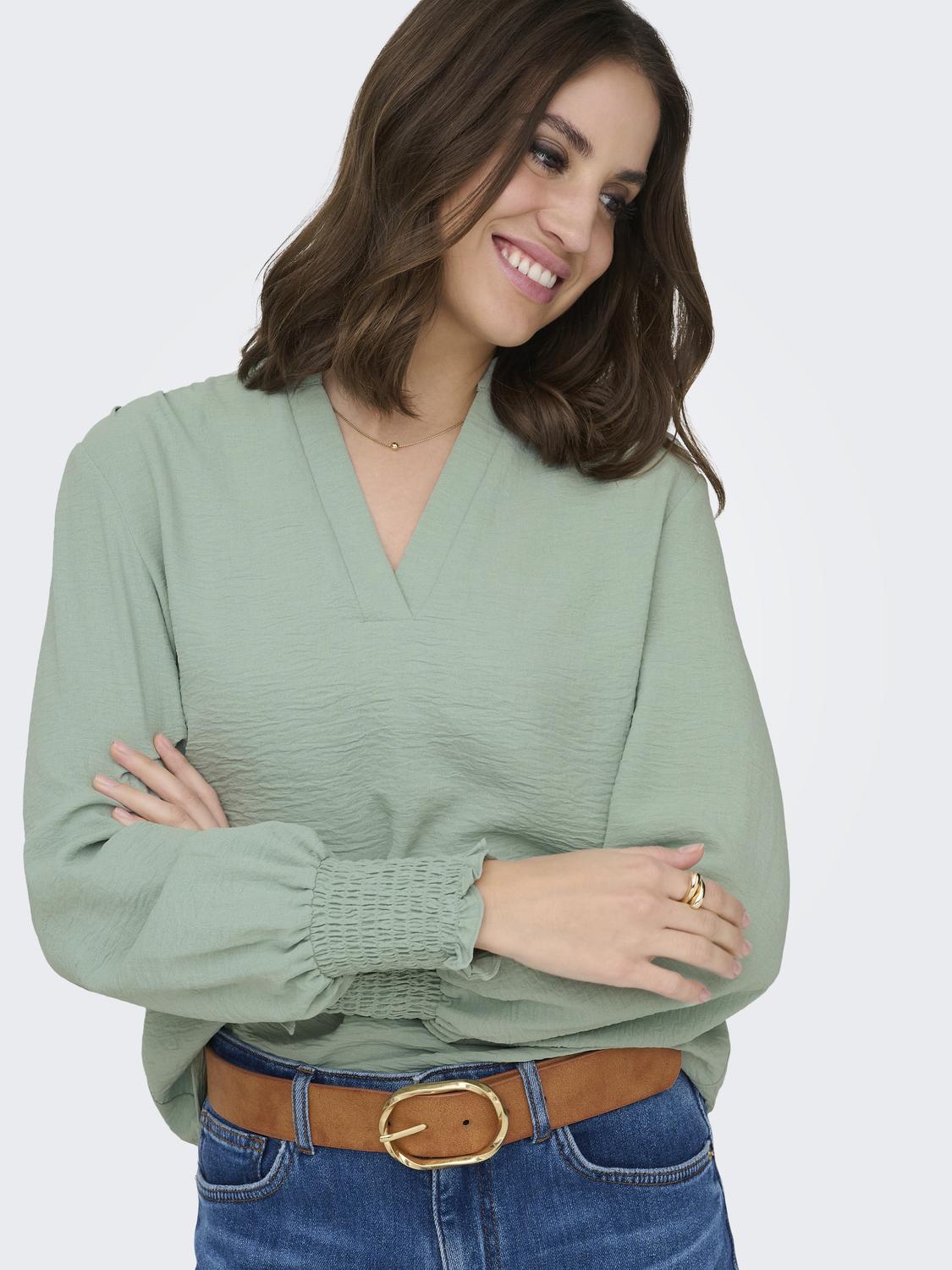 ONLMETTE V-NECK LS SMOCK TOP NOOS WVN - 4