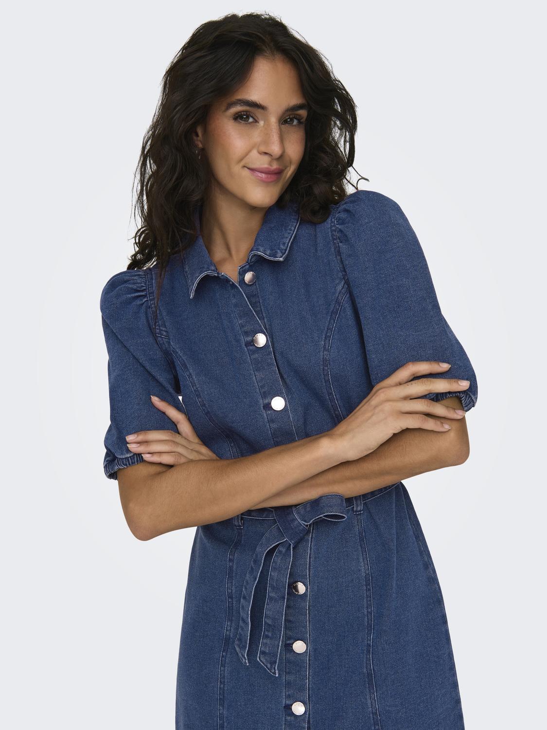 ONLVIBBE Kort denimkjole med puffermer - 4