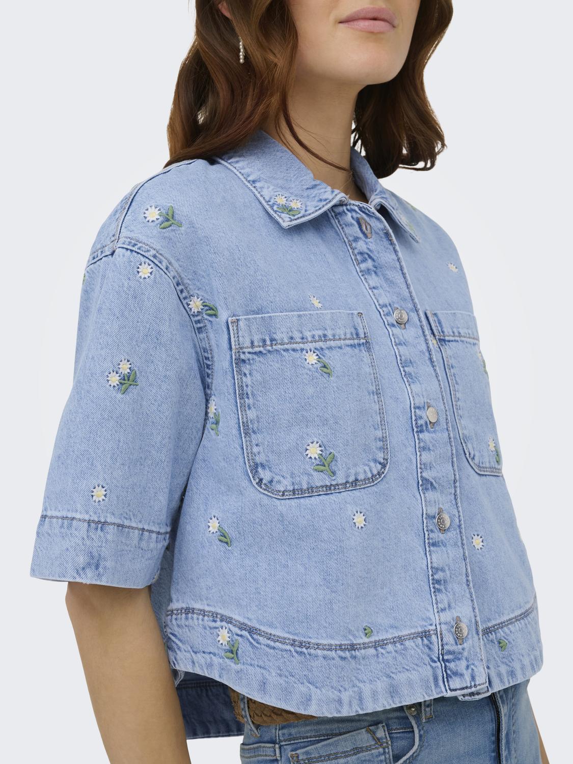 ONLCLEO SS EMBROI CROP DNM SHIRT PIM - 4