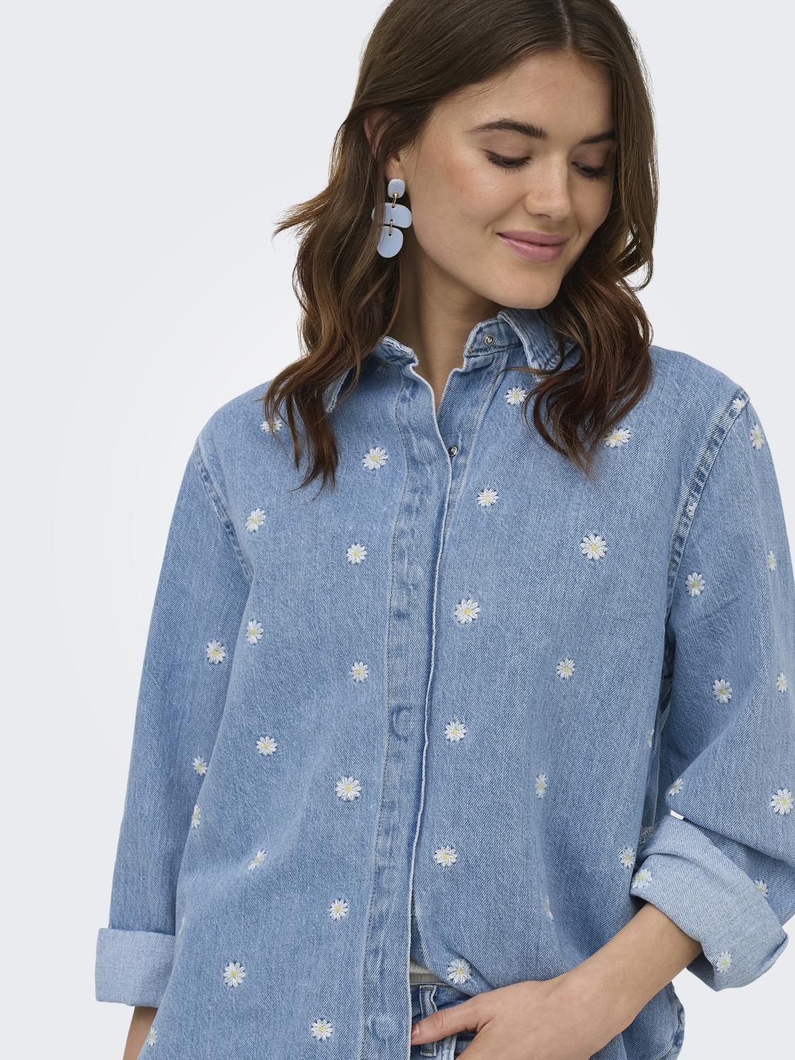 ONLVERA L/S DAISY EMB SHIRT DNM AZG - 5