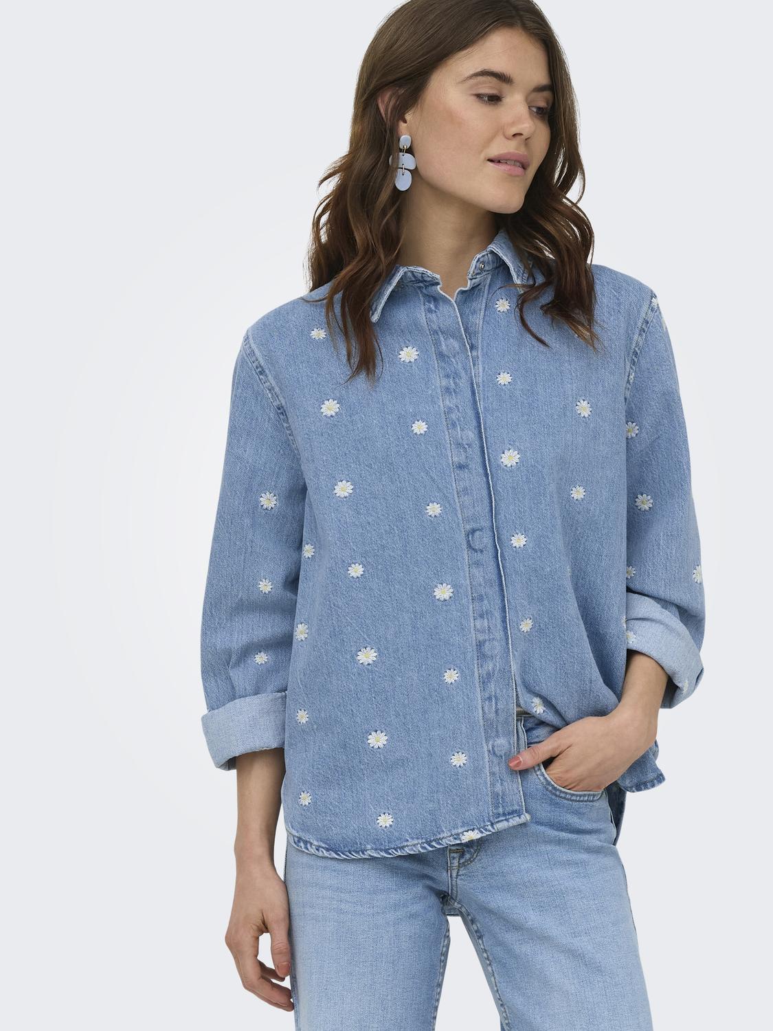 ONLVERA L/S DAISY EMB SHIRT DNM AZG - 6