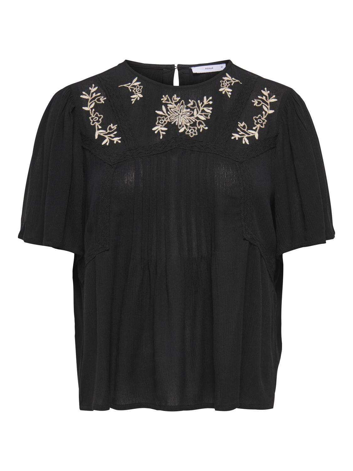 PGJINA S/S EMB TOP WVN