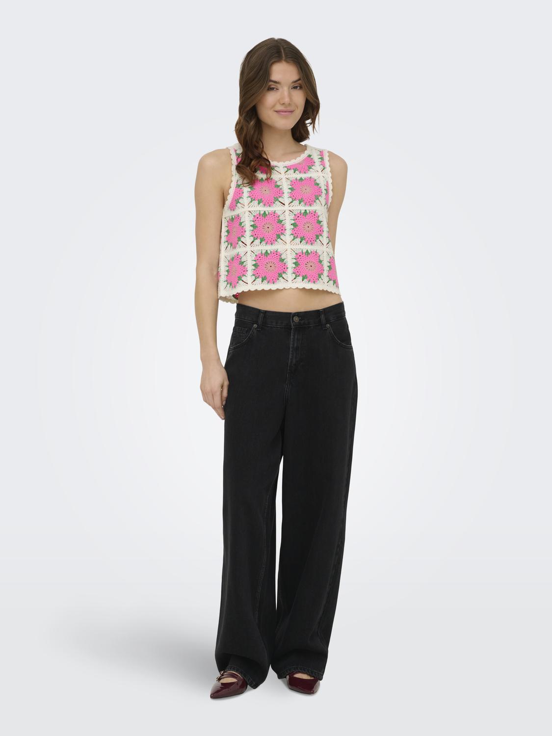 ONLEMMA SL O-NECK CROCHET TOP KNT - 6