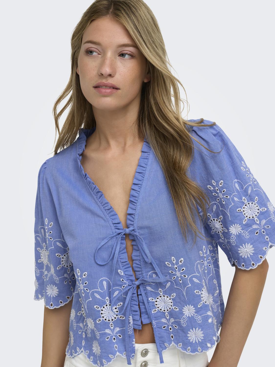 ONLMIFFY S/S EMB TIE TOP NOOS WVN - 5