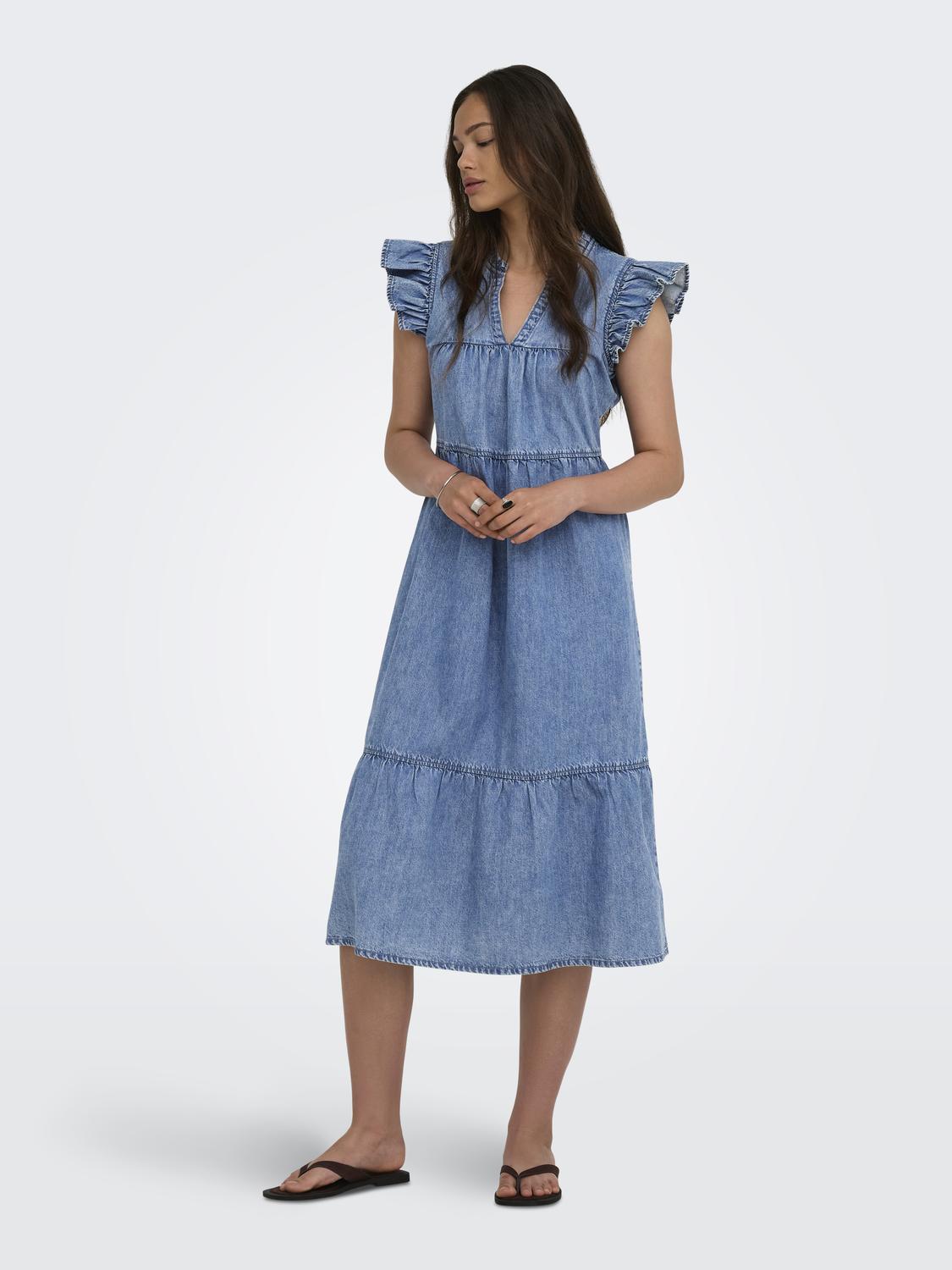 ONLSHANIA S/L FRILL MIDI DNM DRESS AKM - 6