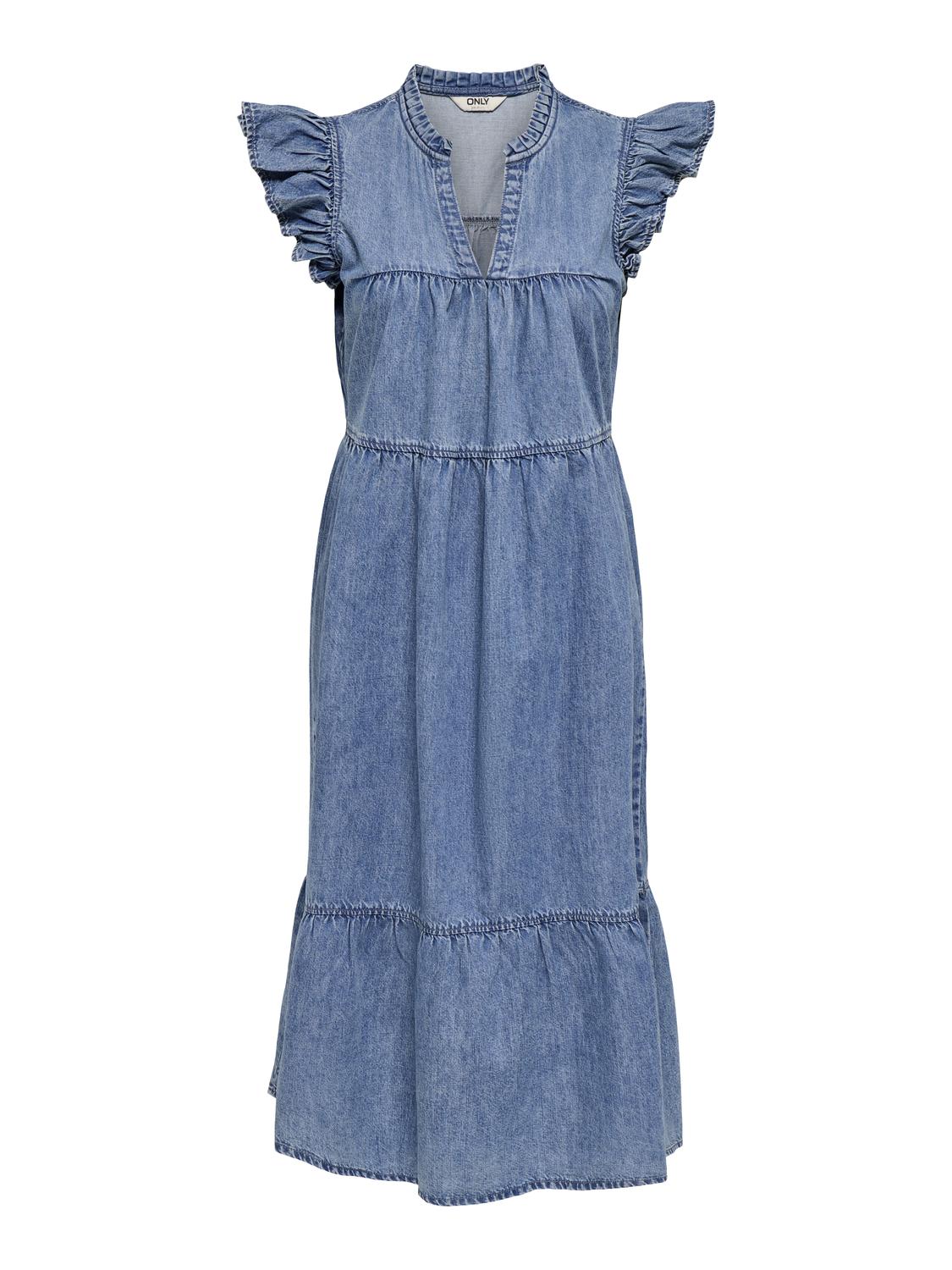 ONLSHANIA S/L FRILL MIDI DNM DRESS AKM - 3