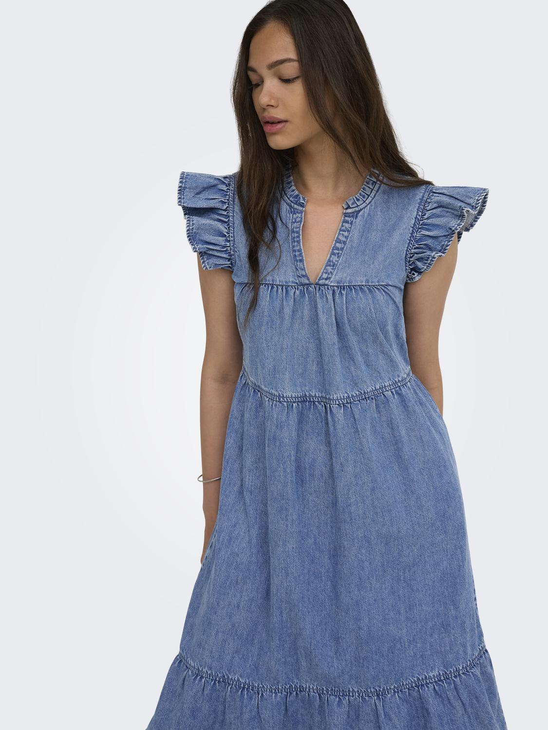 ONLSHANIA S/L FRILL MIDI DNM DRESS AKM - 5