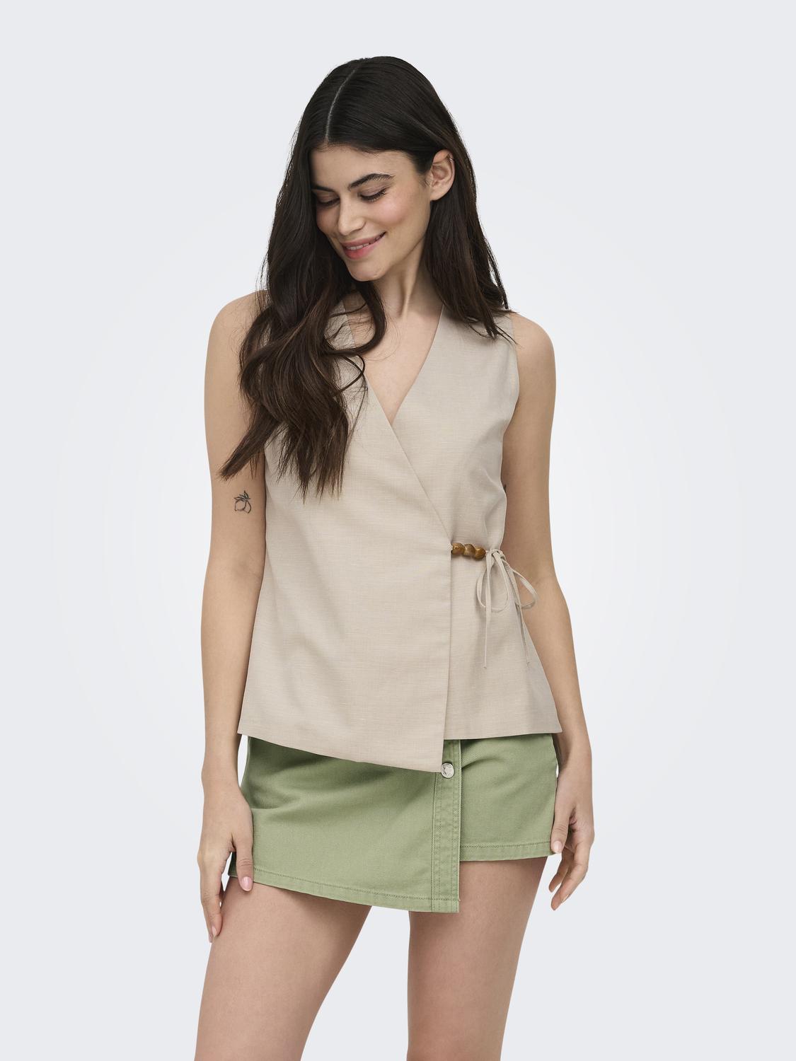 ONLBAIA S/L LINEN BL WRAP WAISTCOAT TLR