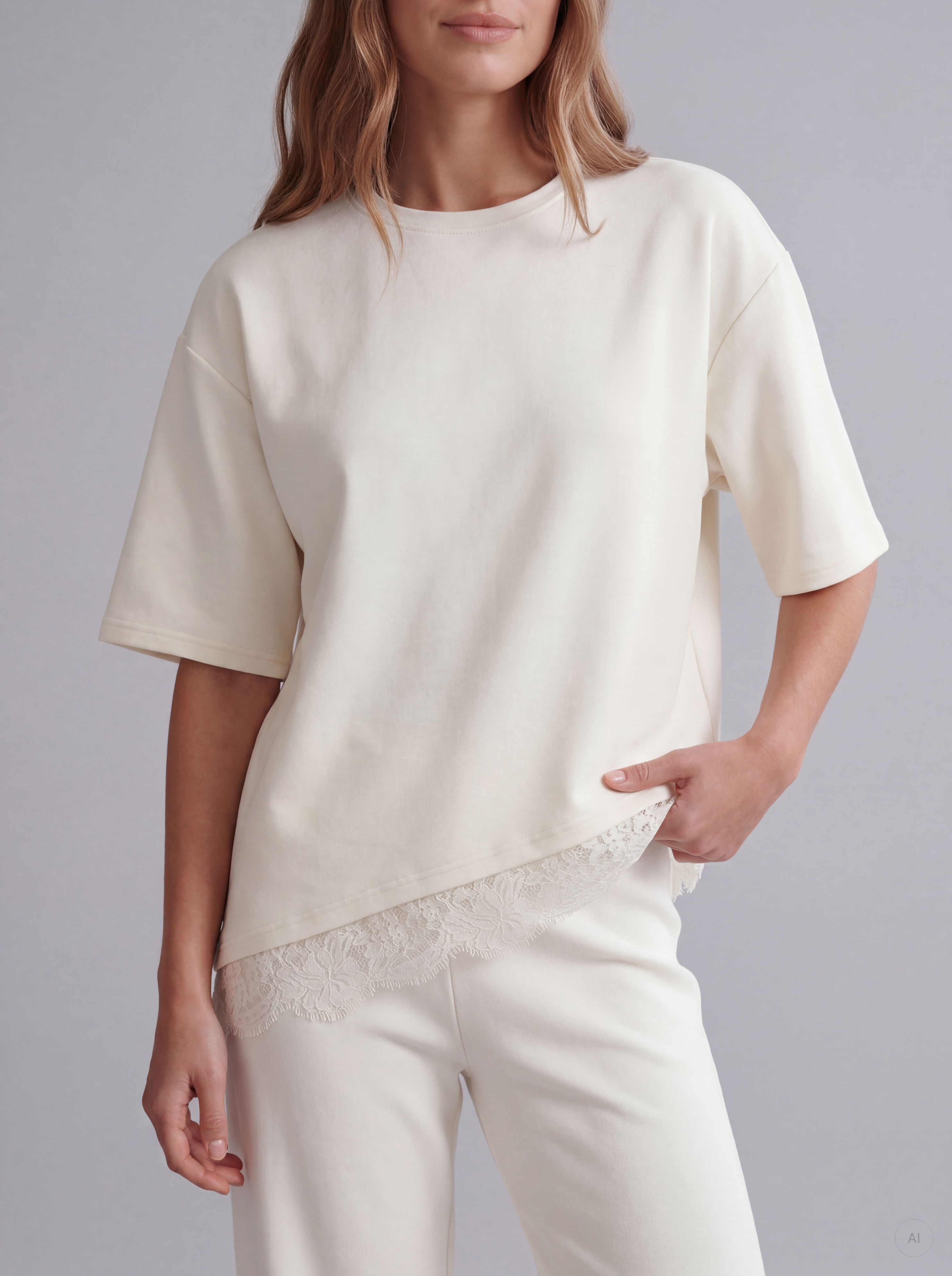 STUMATO S/S LACE ASYM TEE SWT - 6