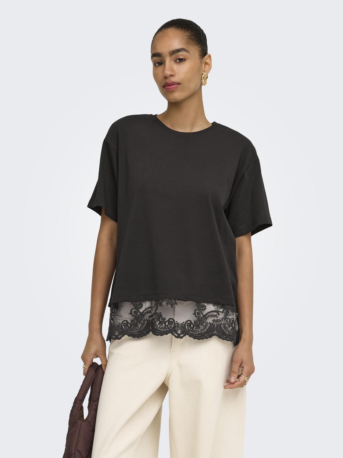 ONLVIVVI S/S LACE BOTTOM TOP JRS NOOS