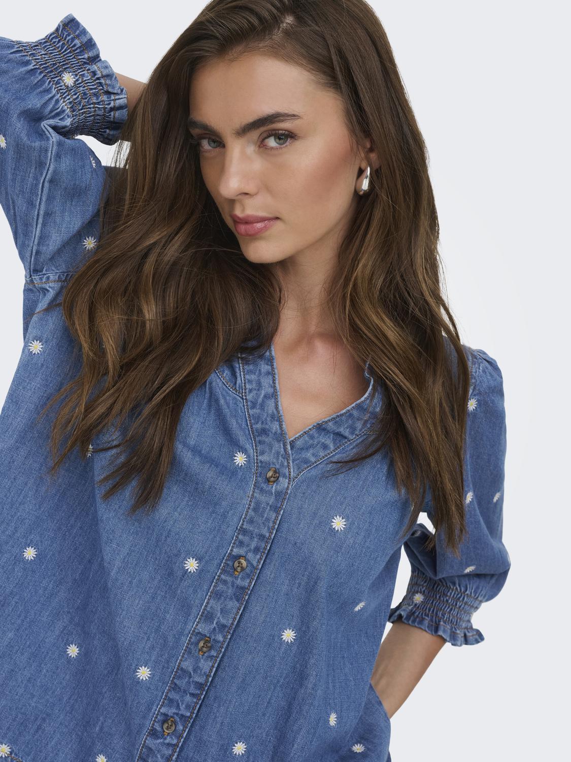 ONLRAYA DAISY EMB 3/4 SHIRT DNM AKM - 4