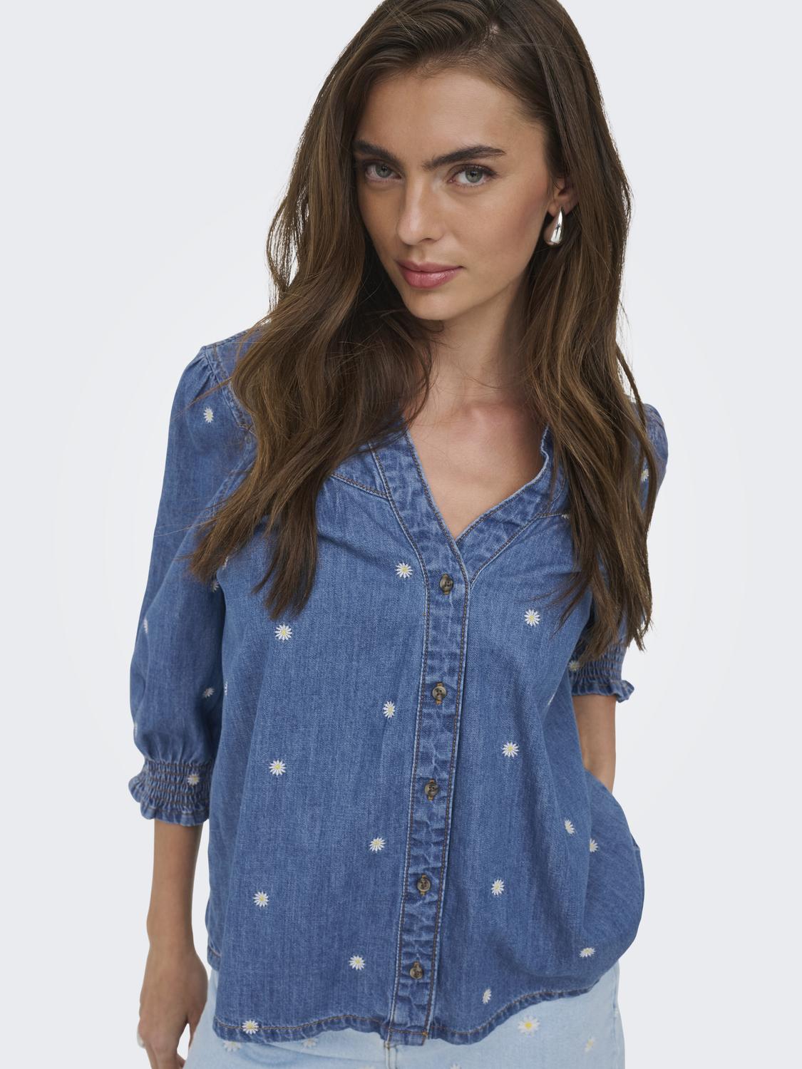 ONLRAYA DAISY EMB 3/4 SHIRT DNM AKM - 5