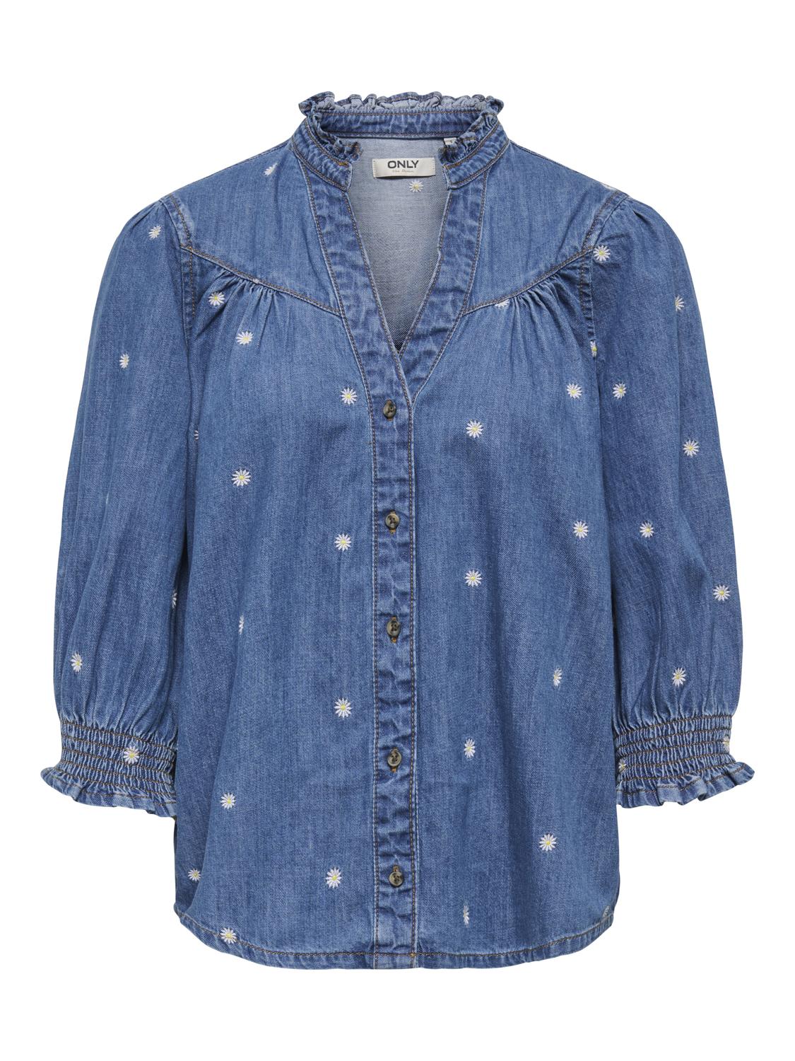 ONLRAYA DAISY EMB 3/4 SHIRT DNM AKM - 3