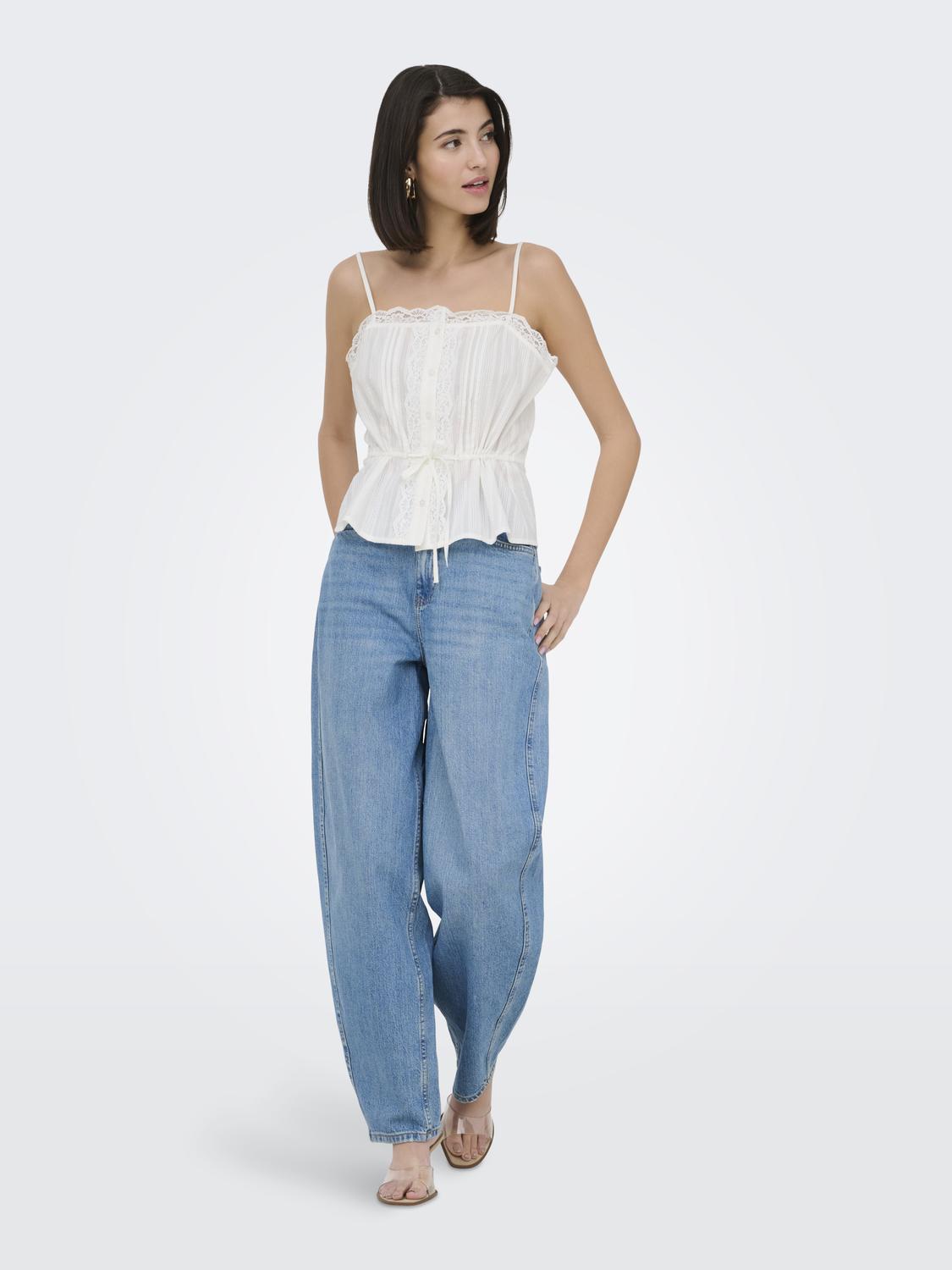 JDYROSA SHORT S/L TIE LACE SINGLET WVN - 4