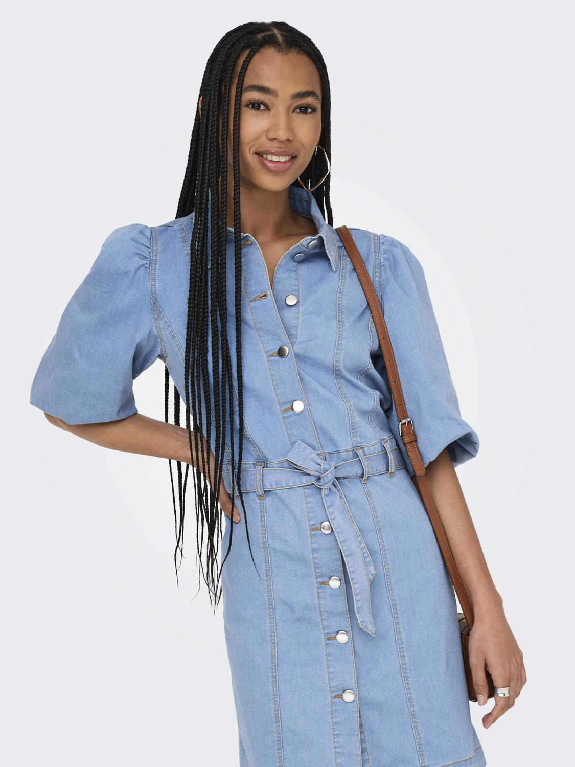 ONLBELIS S/S PUFF BELT DRESS DNM YFM - 5