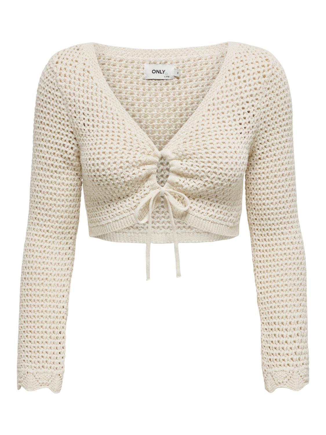 ONLMARY LIFE LS CROPPED TIE V-NECK KNT