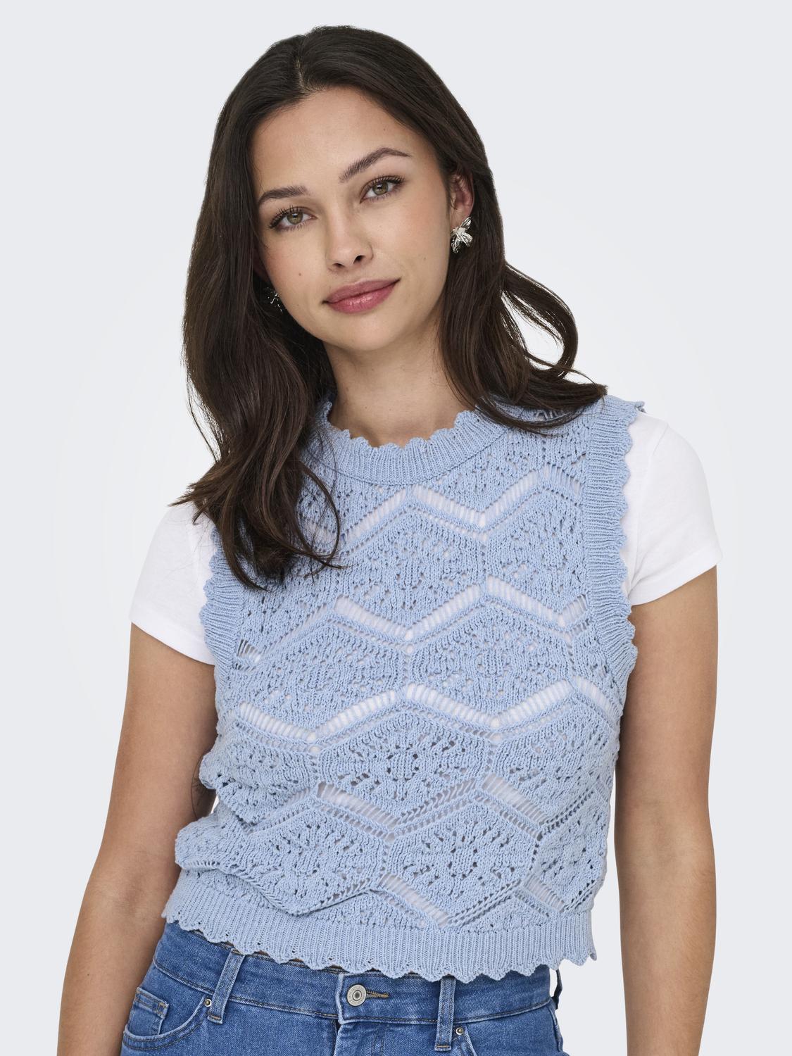 ONLFRIDA O-Neck Regular Fit Strikket topp med kamskjell detalj - 4