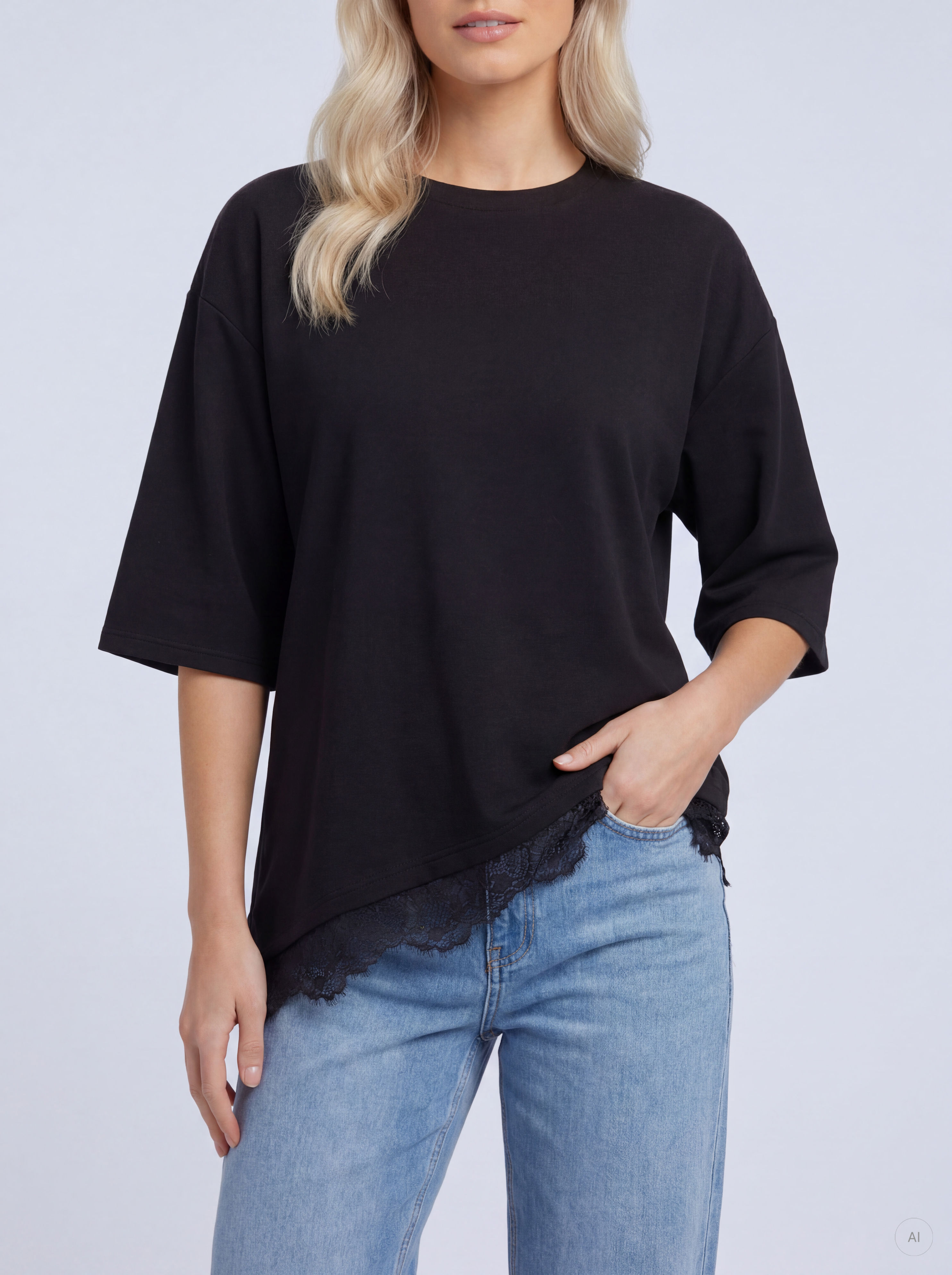 STUMATO S/S LACE ASYM TEE SWT - 4