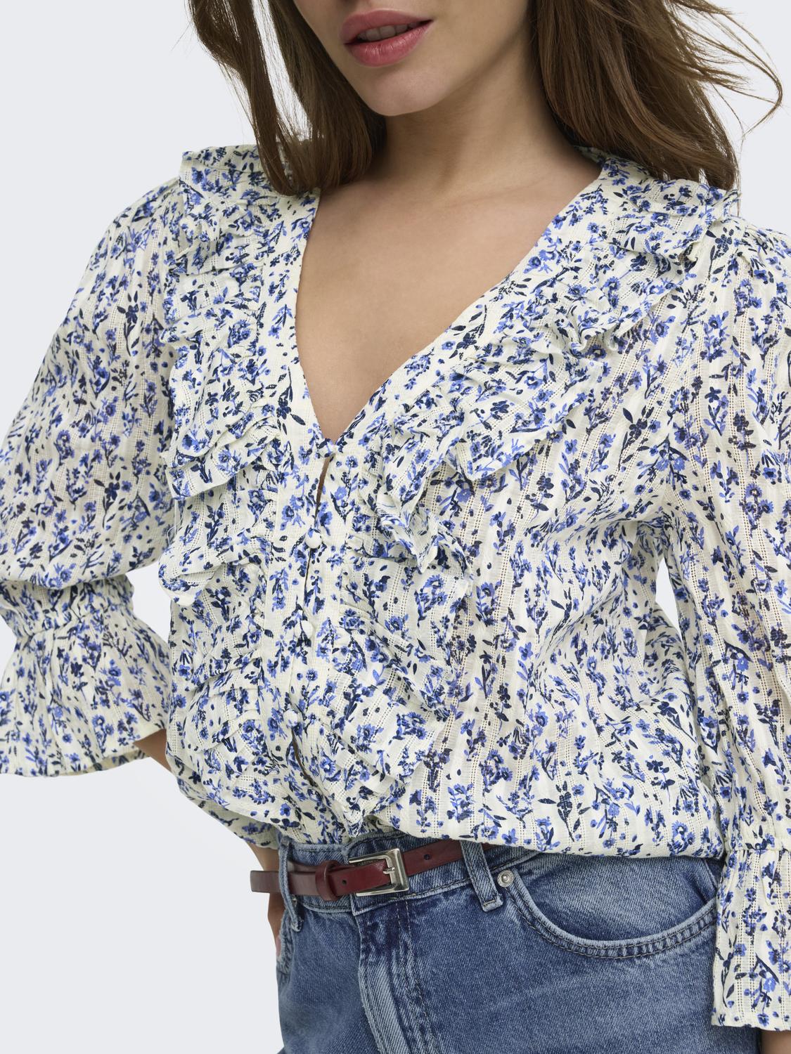 ONLCORALIE 3/4 FRILL TOP WVN EX - 4