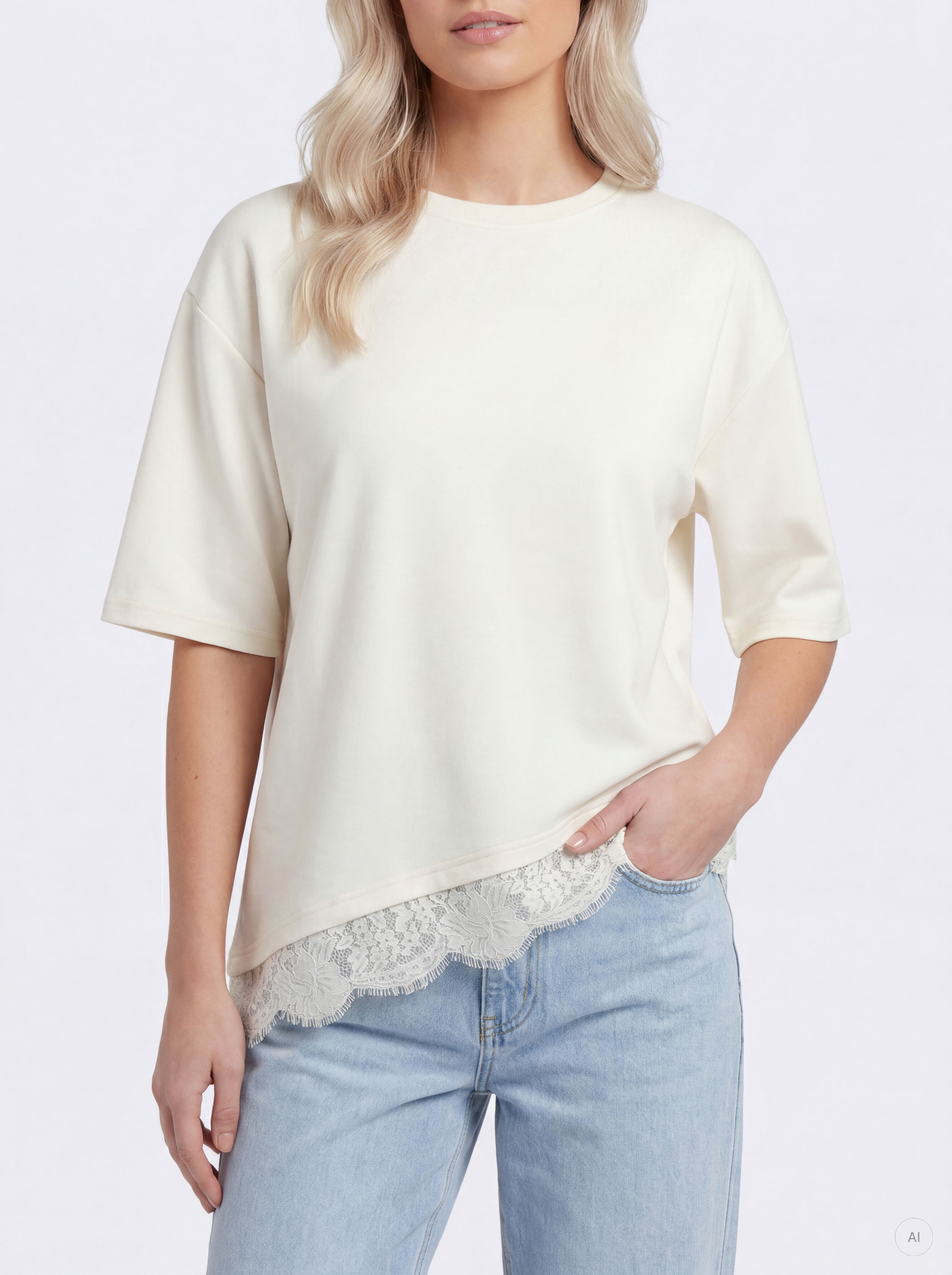 STUMATO S/S LACE ASYM TEE SWT - 6