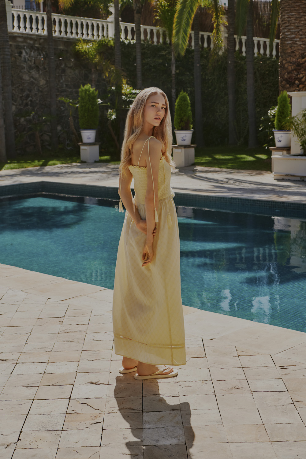 PGMIVA STRAP SMOCK LONG DRESS WVN